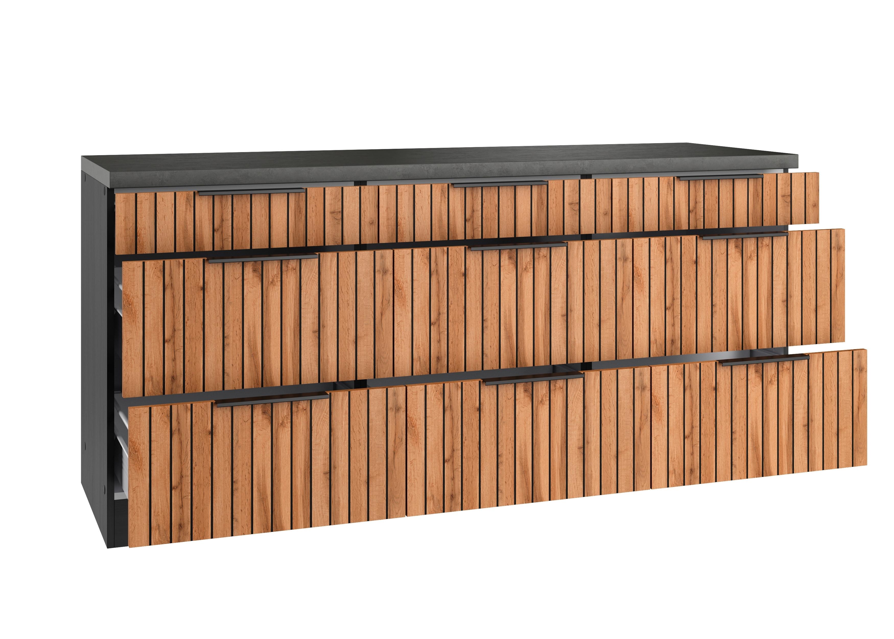 Küchenunterschrank Liverpool Graphit, Eiche Dekor B: 180 Cm - Schieferfarben/Eiche Wotan, Basics, Holzwerkstoff (180/85/60cm) - Held