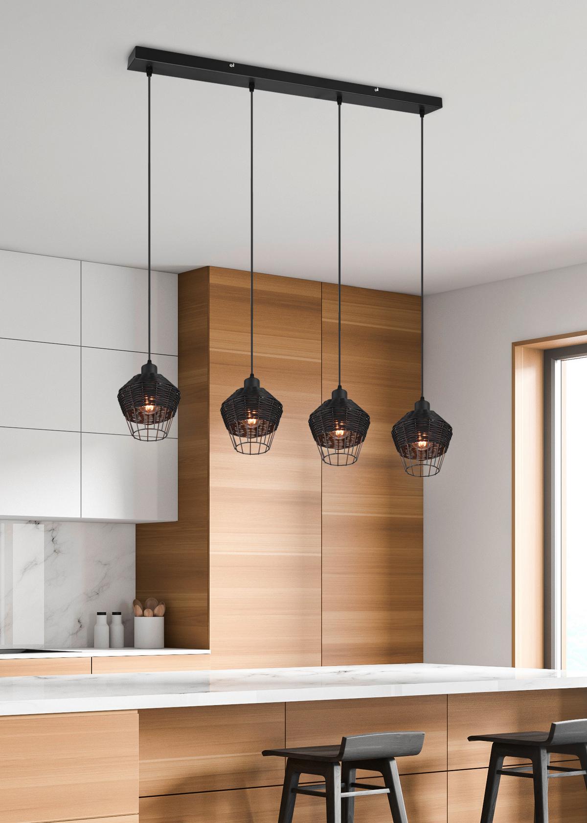 Hängeleuchte Borka H: 150 Cm 4-Flammig - Schwarz, ROMANTIK / LANDHAUS, Holz/Metall (95/150/17,5cm)