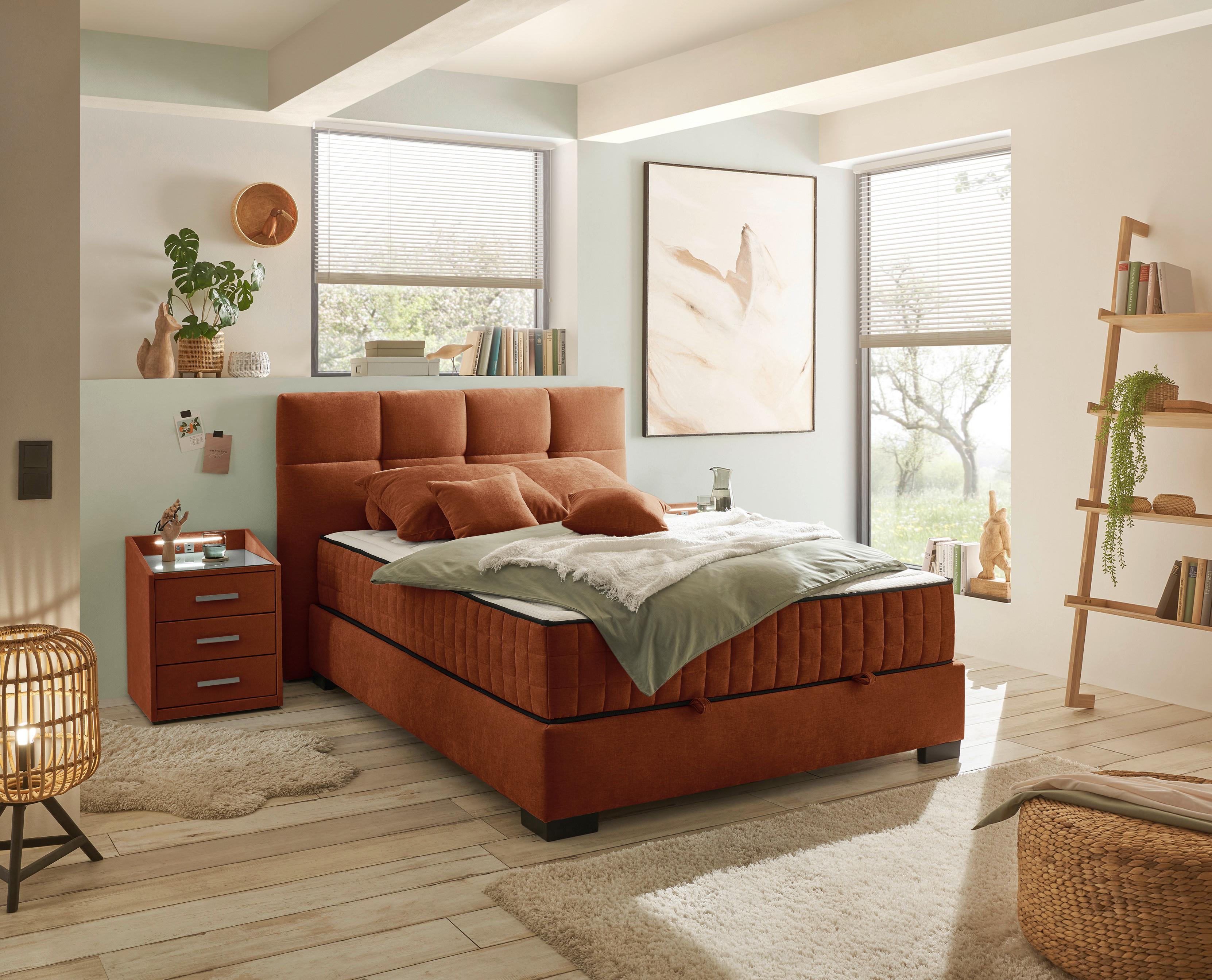 Boxbett Nagol A - Cognac/Schwarz, MODERN, Holzwerkstoff/Textil (120/200cm) - MID.YOU