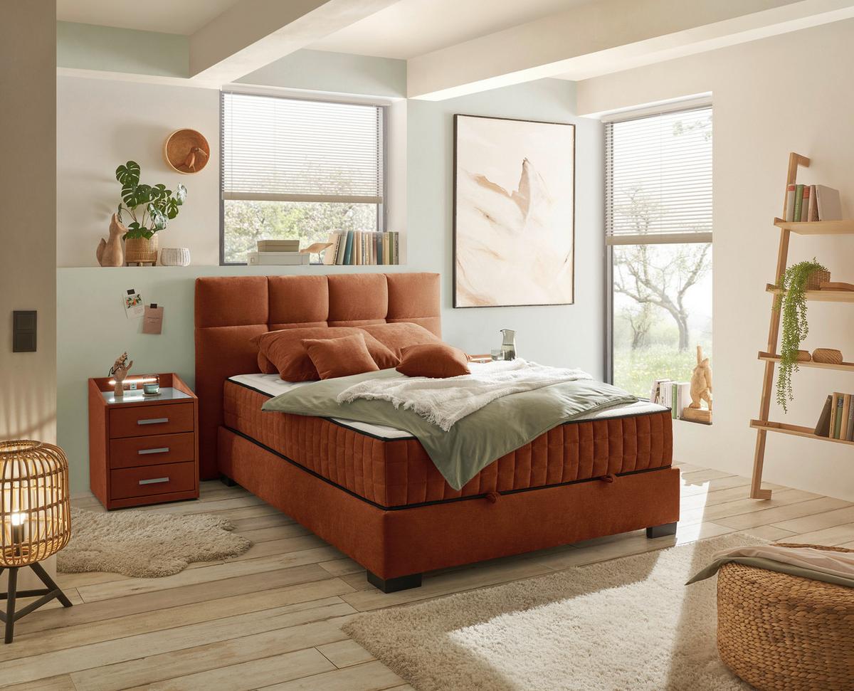 Boxbett Nagol A - Cognac/Schwarz, MODERN, Holzwerkstoff/Textil (120/200cm) - MID.YOU