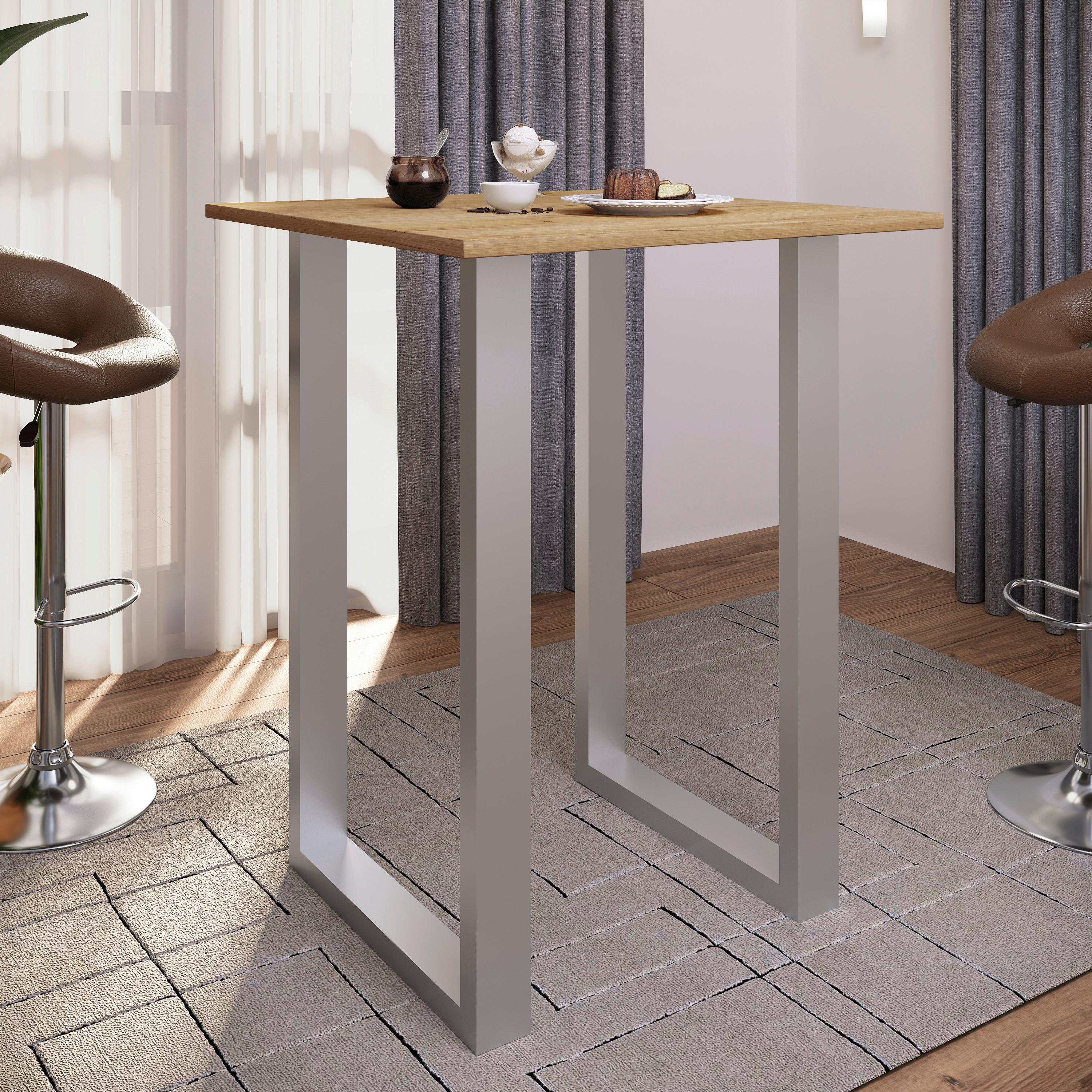 Bartisch Xona B 80x80 - Honigeiche/Silberfarben, KONVENTIONELL, Holzwerkstoff/Metall (80/102/80cm)