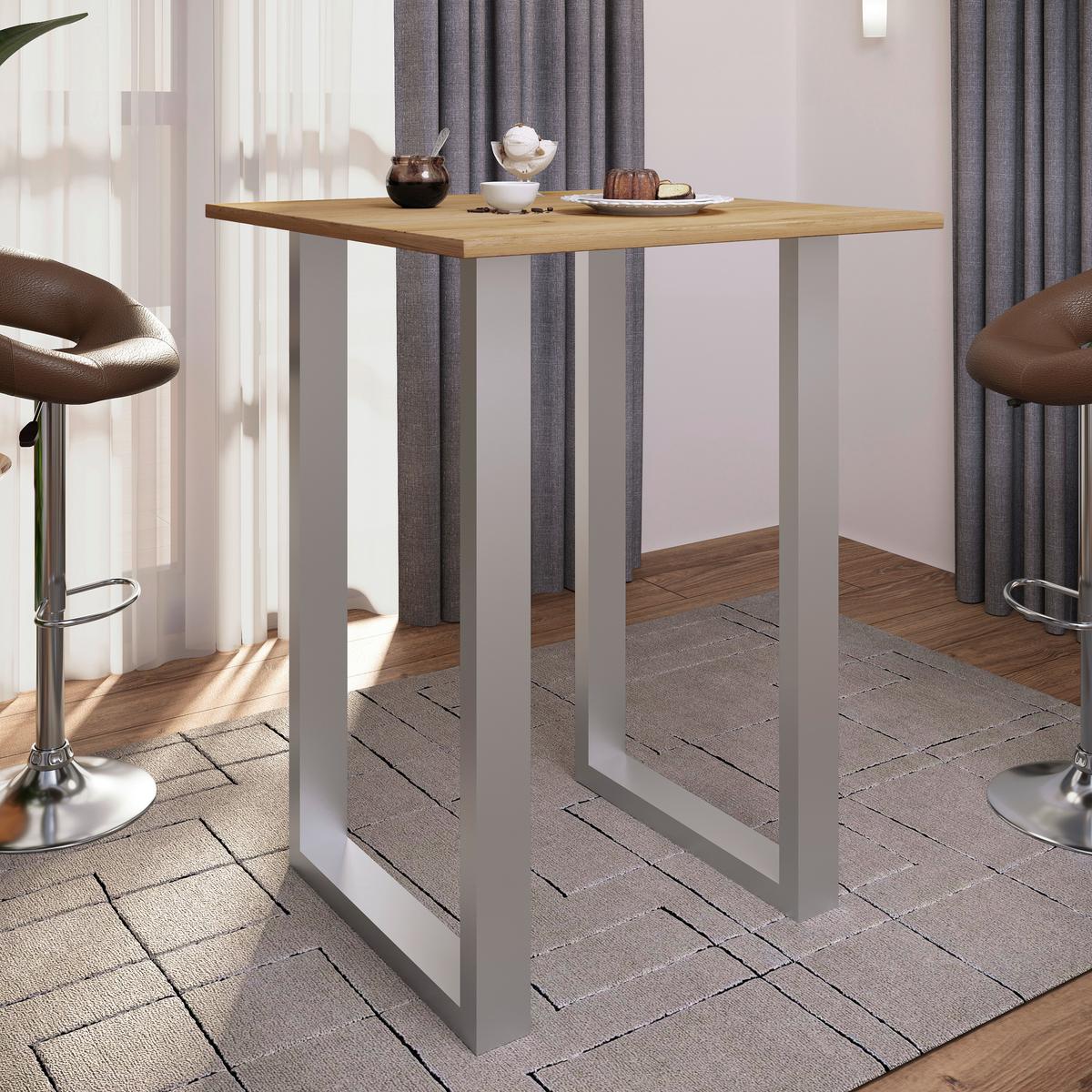 Bartisch Xona B 80x80 - Honigeiche/Silberfarben, KONVENTIONELL, Holzwerkstoff/Metall (80/80/102cm)