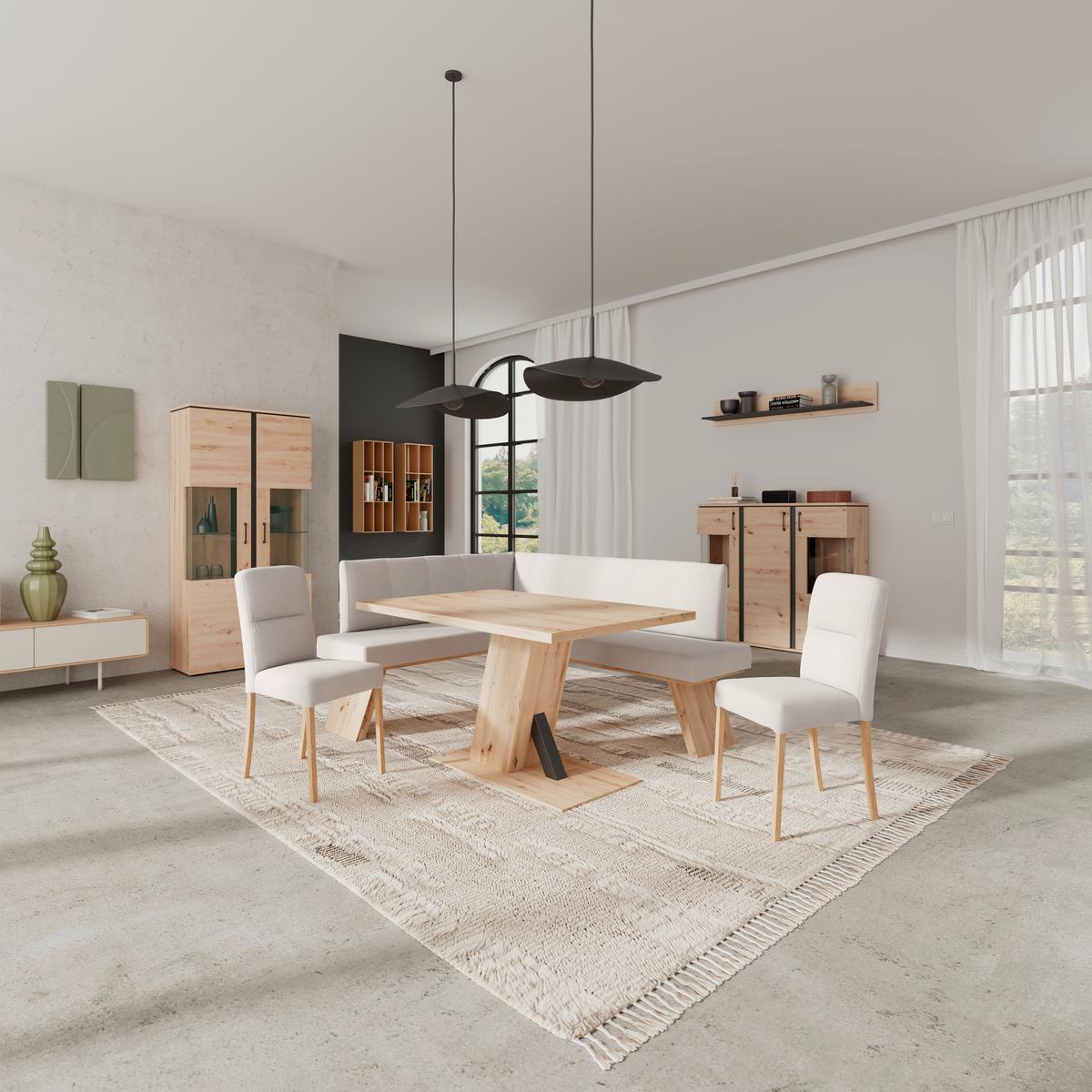 Eckbank Emma Ii Webstoff Weiß, B: 140 Cm - Eichefarben/Weiß, KONVENTIONELL, Holzwerkstoff/Textil (140/160cm)