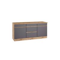 Küchenunterschrank Turin 180 cm Grau/Wotaneiche - Eiche Wotan/Grau, Design, Holzwerkstoff (180/86/60cm) - Held