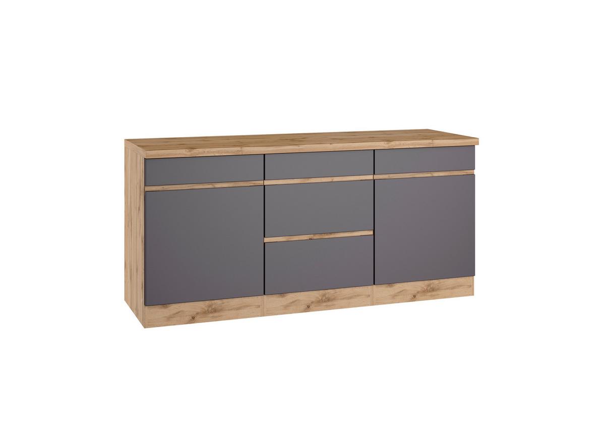 Küchenunterschrank Turin 180 cm Grau/Wotaneiche - Eiche Wotan/Grau, Design, Holzwerkstoff (180/86/60cm) - Held