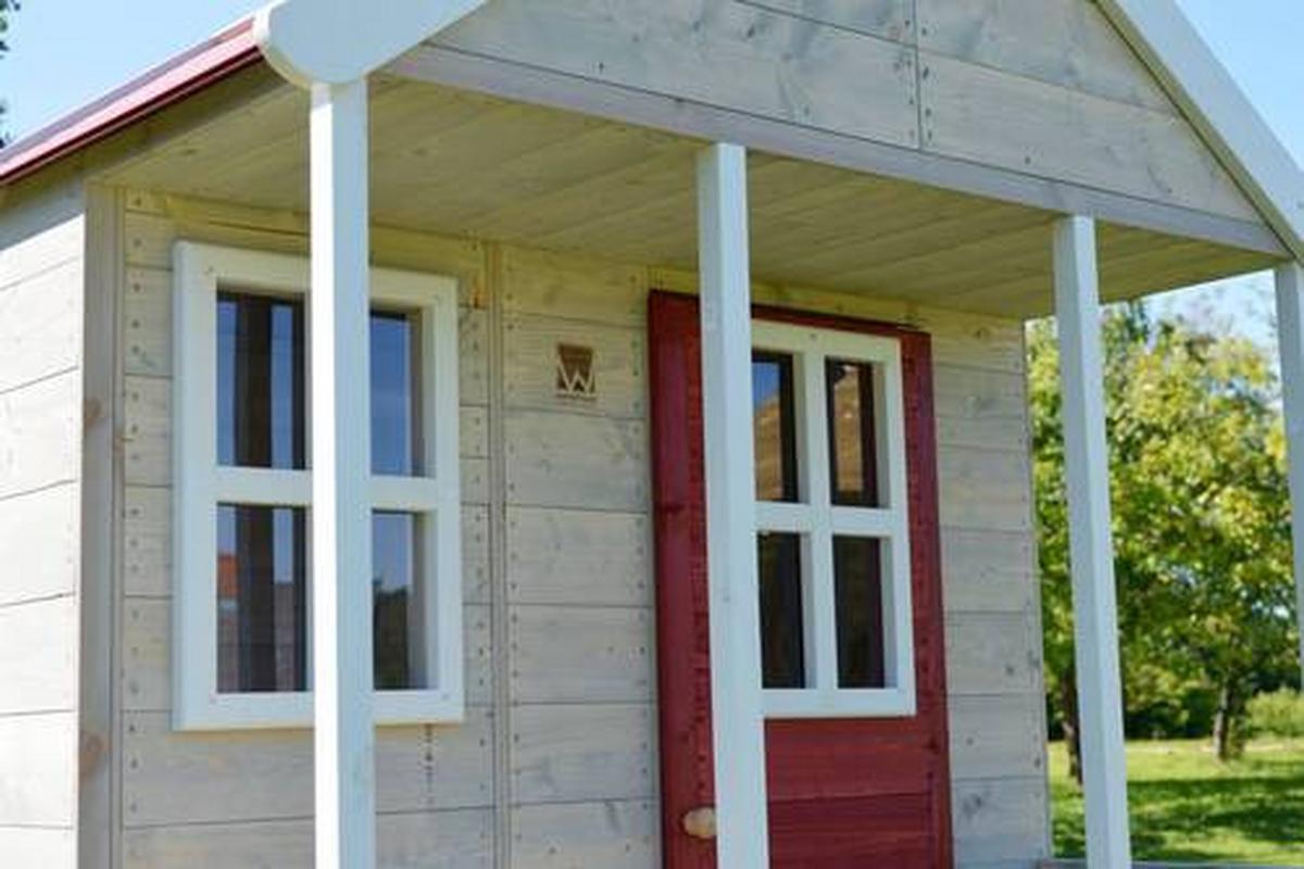 Spielhaus Frosch Naturfarben/Rot, B: 197 cm - Rot/Naturfarben, KONVENTIONELL, Holz (197/242/280cm)