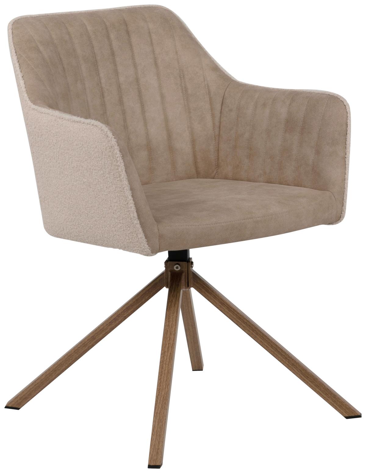 Armlehnstuhl Ray Beige Drehbare Sitzfläche - Eichefarben/Beige, KONVENTIONELL, Textil/Metall (58,5/81/60cm) - MID.YOU