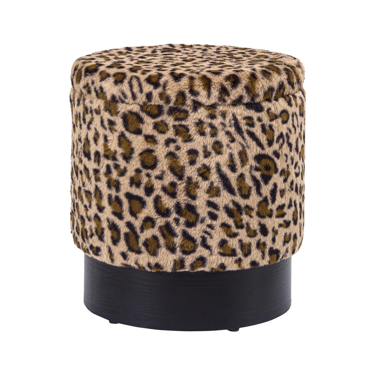 Leopardia taburetka LEO, hnedá/béžová umelá kožušina - hnedá/čierna, Lifestyle, kompozitné drevo/textil (38/43/38cm) - Mömax