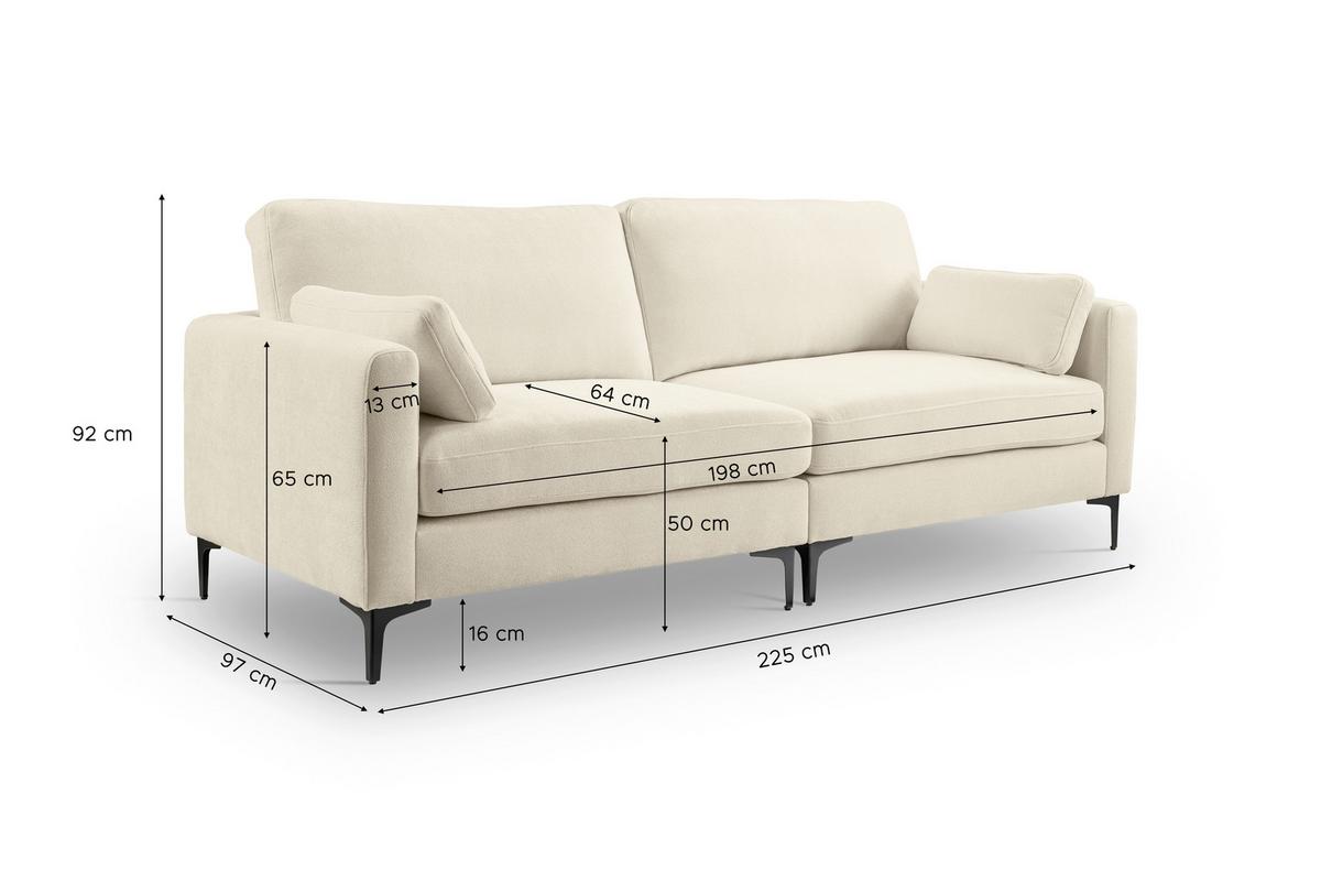 3,5-Sitzer Venti Creme B: 225cm - Creme/Schwarz, Basics, Holz/Textil (225/92/97cm) - MID.YOU