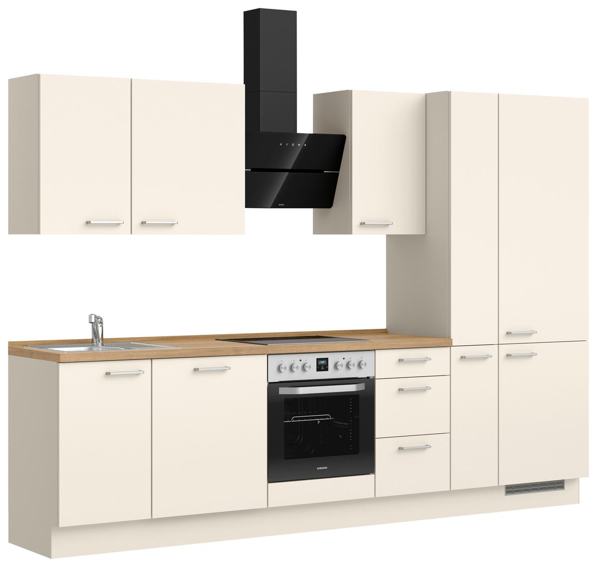 Kuchyňská linka 300 cm, magnoliová supermatná - barvy dubu/magnolie, Moderní, kov/kompozitní dřevo (300cm) - Nobilia