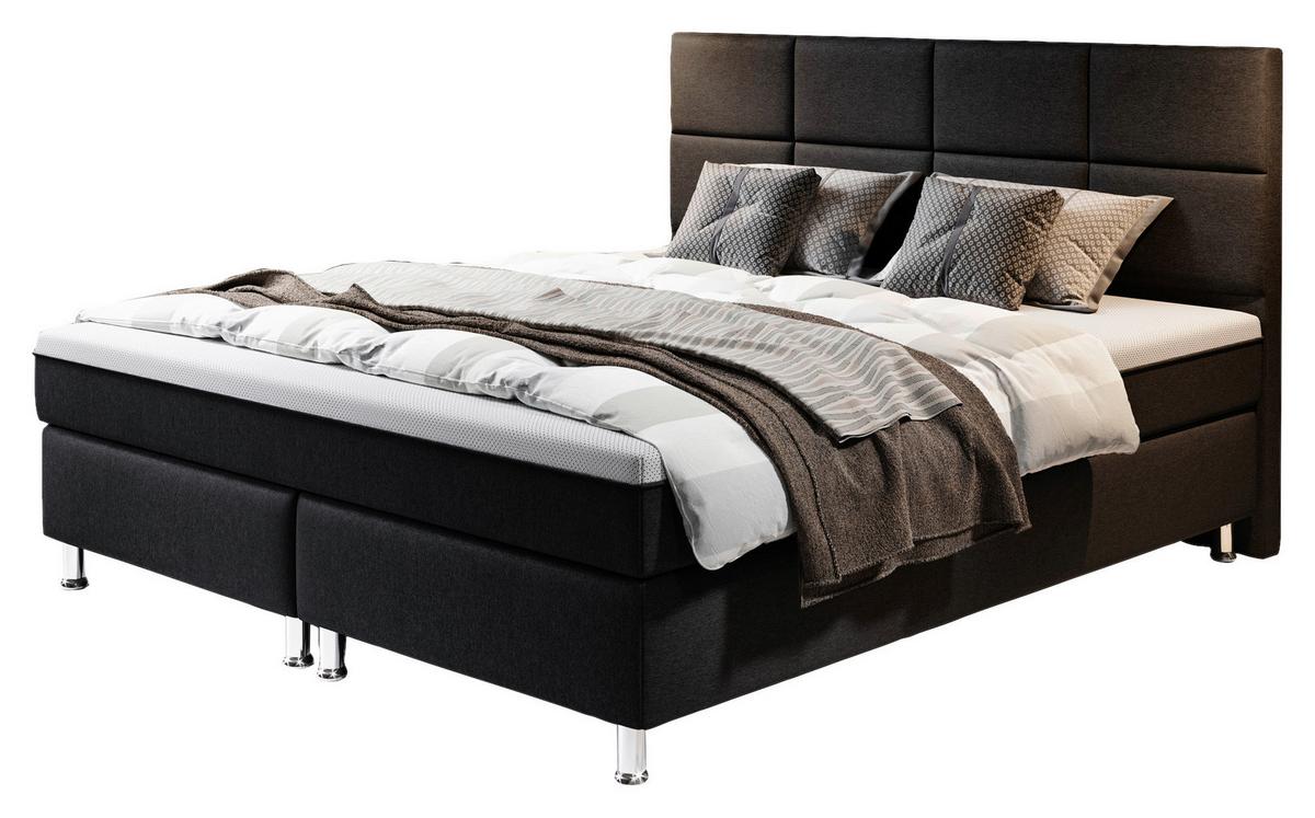 Boxspringbett mit Topper 180x200 Rotterdam Plus-F - Silberfarben/Schwarz, KONVENTIONELL, Textil (180/200cm) - MID.YOU