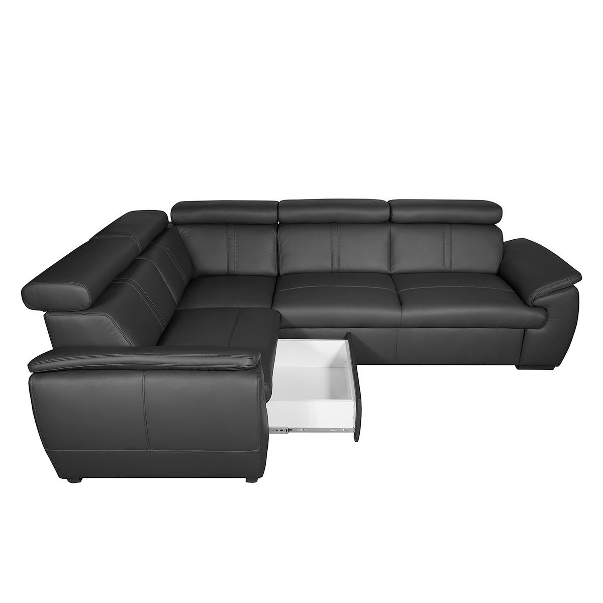Ecksofa City Schwarz B: 265x265 cm - Wengefarben/Schwarz, Design, Leder (265/265cm) - Livetastic