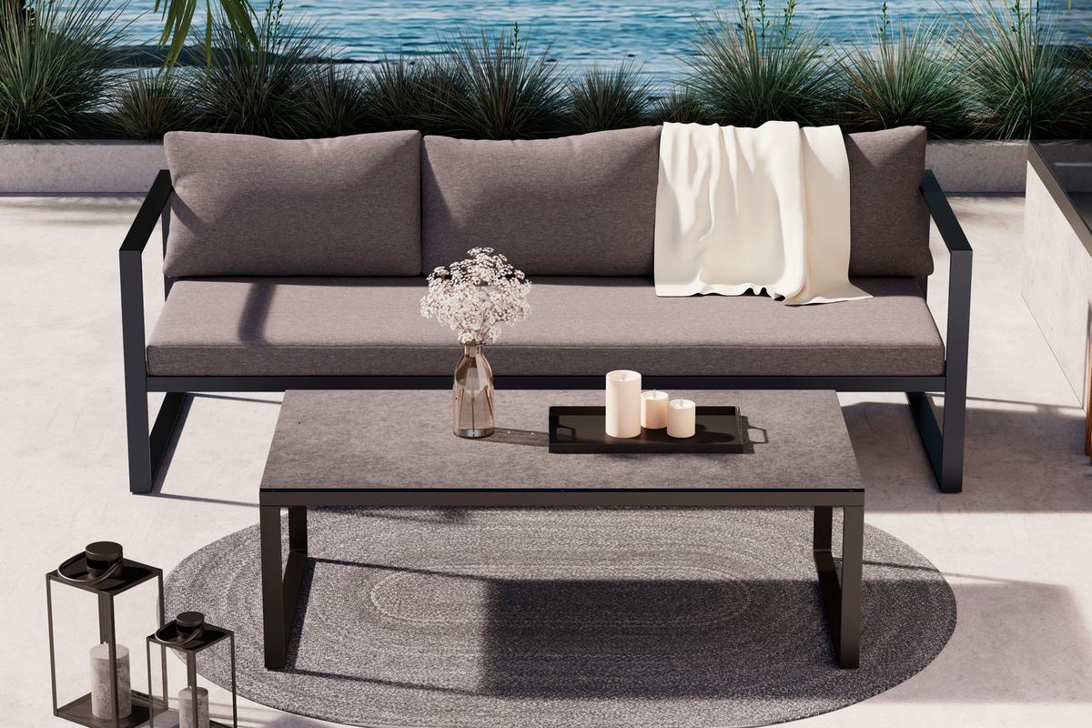 Loungetisch Brest - Anthrazit, MODERN, Glas/Metall (120/39/60cm) - Beldano