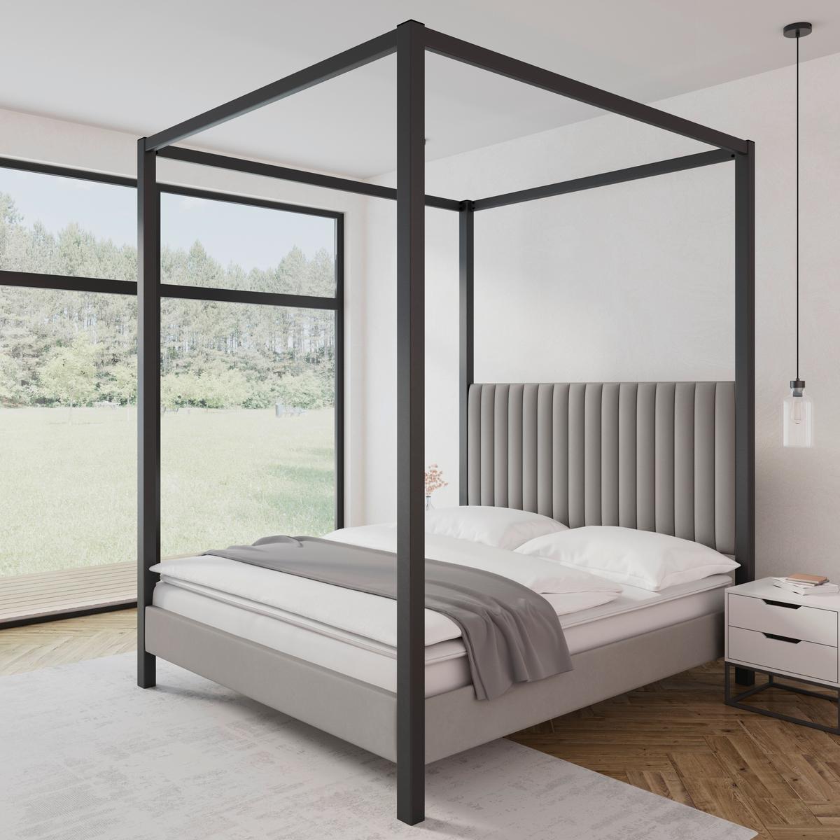 Čalouněná postel MONA 180x200, šedá - šedá/černá, Moderní, kov/dřevo (180/200cm) - Bessagi Home
