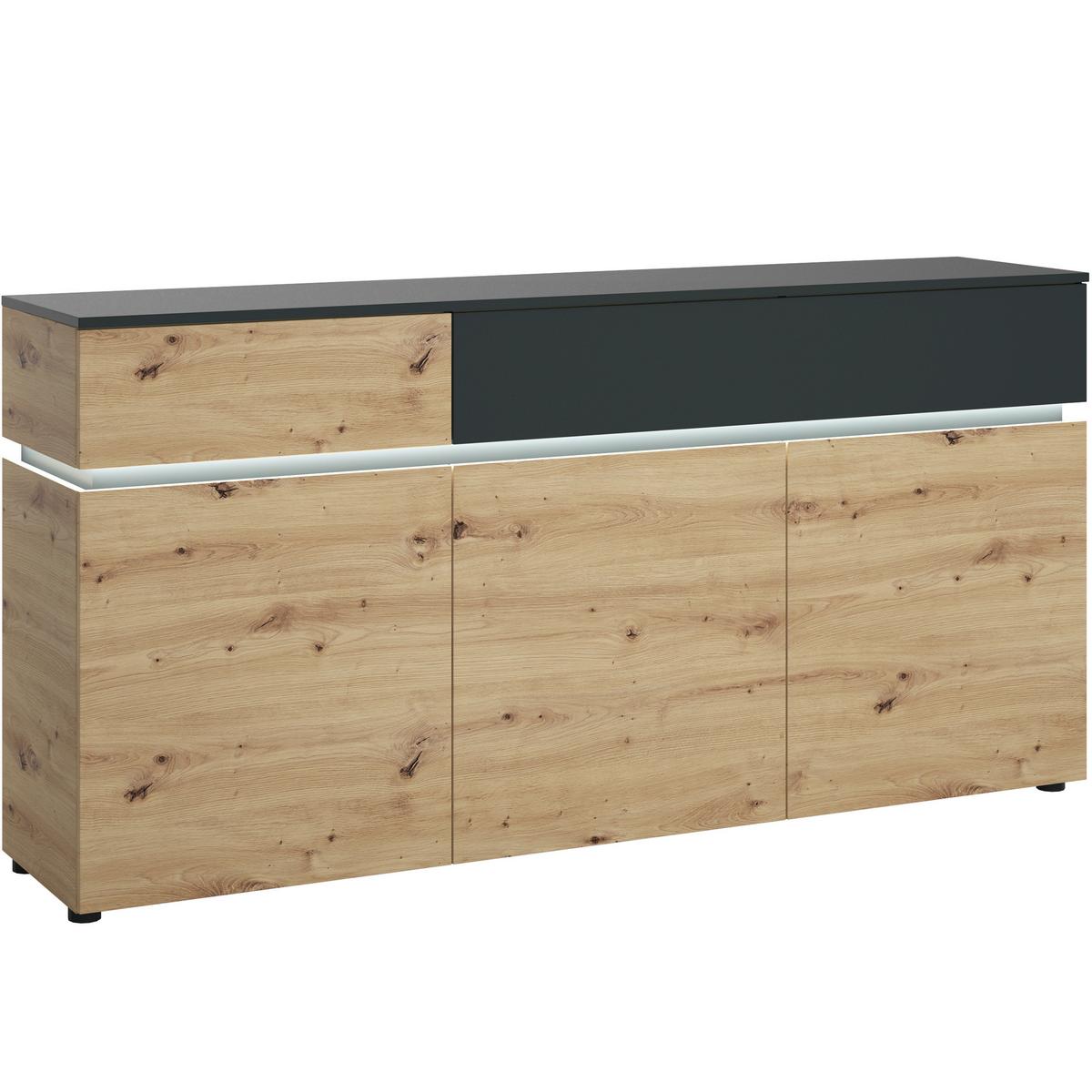 Sideboard Luci Grau Eiche Artisan/Grau B: 180,5 cm - Eichefarben/Schwarz, Trend, Holzwerkstoff (180,5/90,1/40cm) - MID.YOU