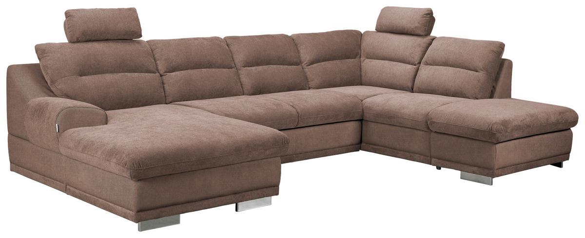 Sedacia súprava do U SEASIDE, pravá, cappuccino - cappuccino/chrómová, Konventionell, kov/textil (165/334/218cm)