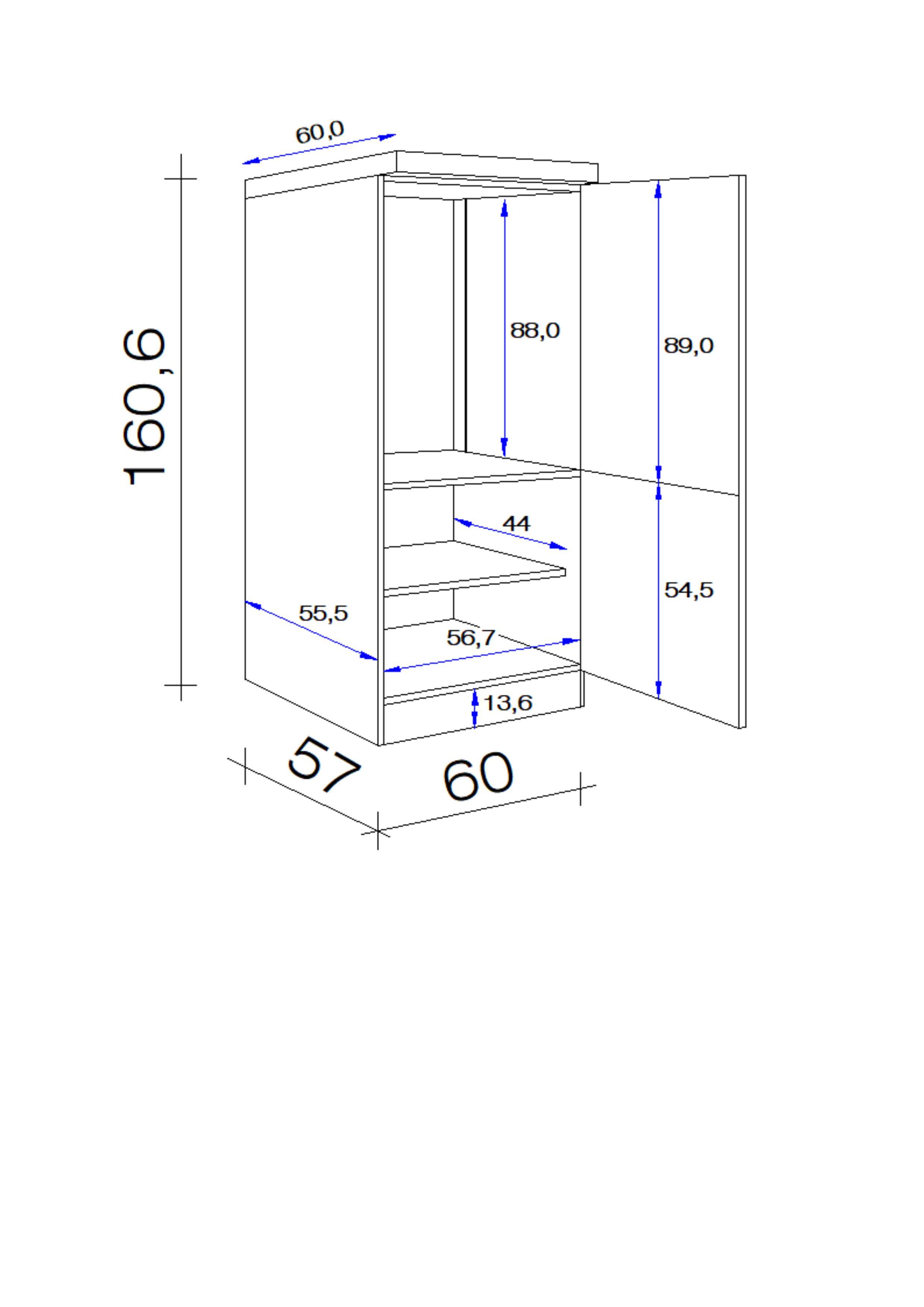 Geräteumbauschrank Wito Dgit 60 - Hellgrau/Weiß, KONVENTIONELL, Holzwerkstoff (60/160,6/60cm) - FlexWell