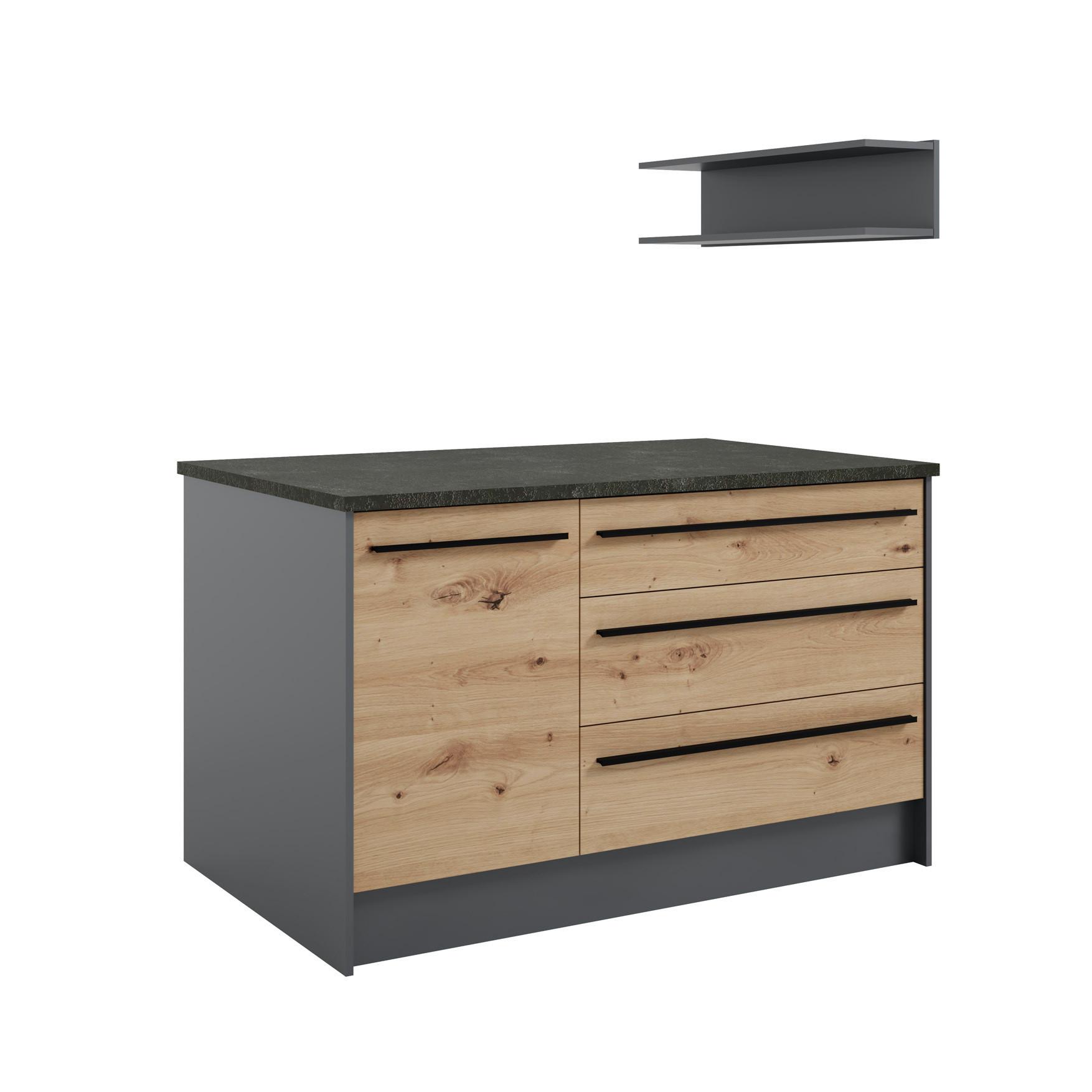 Kücheninsel Jazz Anthrazit / Eiche Artisan 145x90x90 cm - Anthrazit/Eiche Artisan, Basics, Holzwerkstoff (145/90/90cm) - P & B