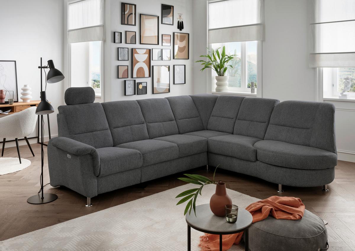 Ecksofa mit Relaxfunktion Parole Anthrazit Chenille - Chromfarben/Anthrazit, MODERN, Textil (275/236cm) - Livetastic