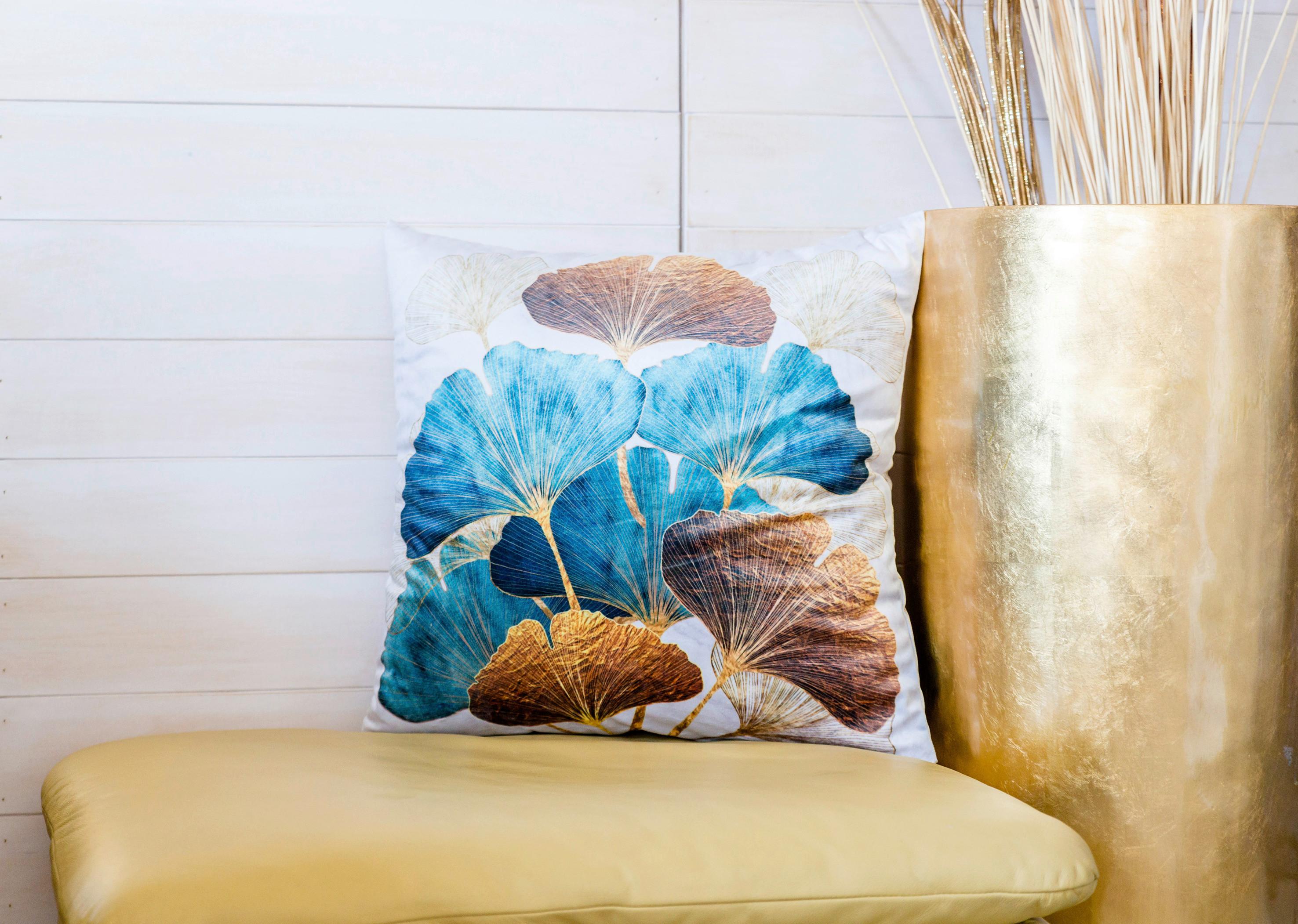 Zierkissen Nizza 45x45 Cm Polyester Gold/blau Mit Zipp - Blau/Beige, MODERN, Textil (45/45cm) - Luca Bessoni