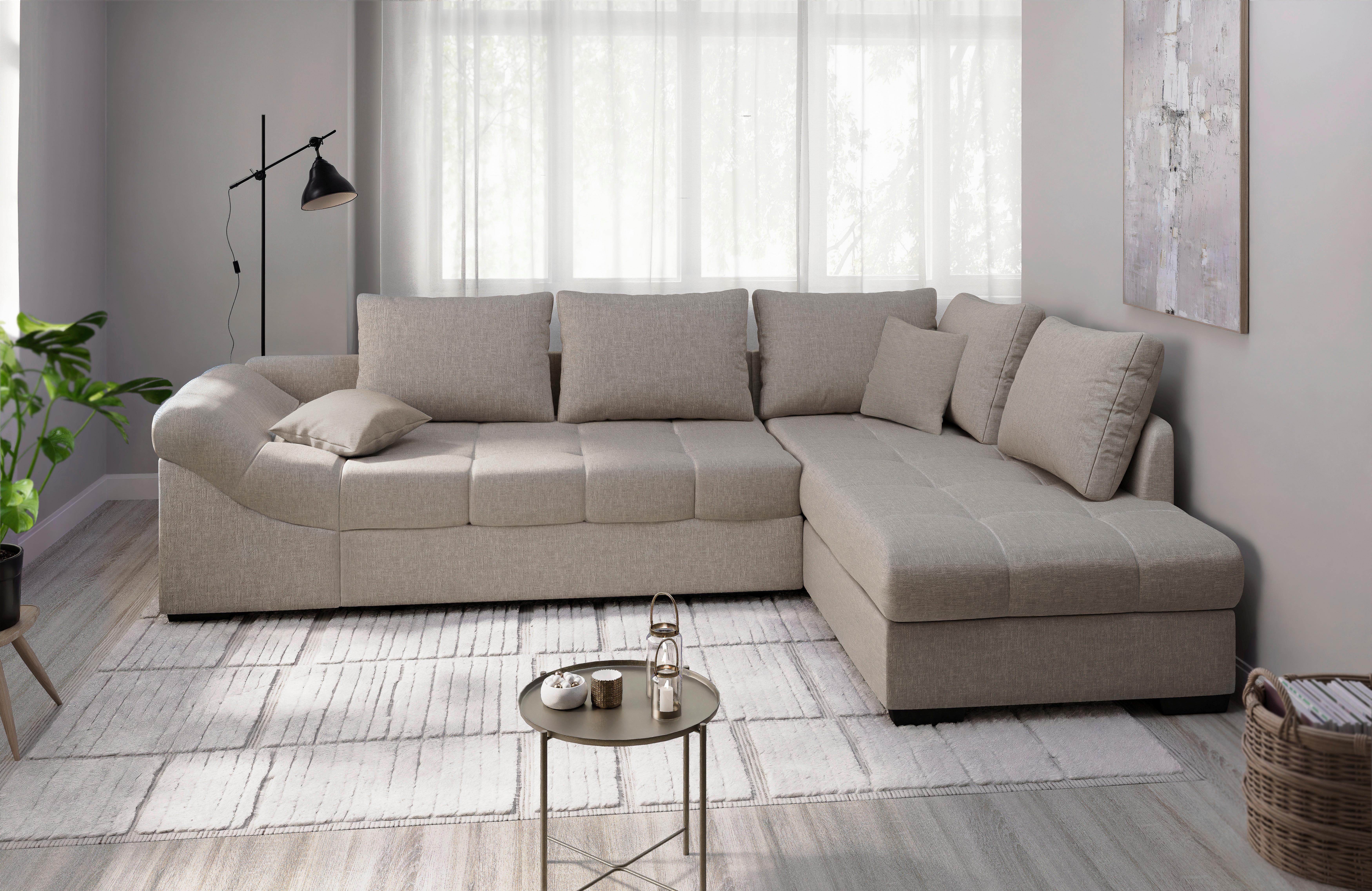 Eckschlafsofa Alvito Taupe S: 298x202 Cm - Taupe/Schwarz, MODERN, Textil (298/202cm) - MID.YOU