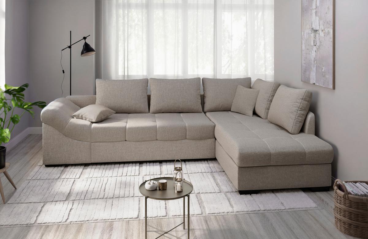 Eckschlafsofa Alvito Taupe S: 298x202 Cm - Taupe/Schwarz, MODERN, Textil (298/202cm) - MID.YOU