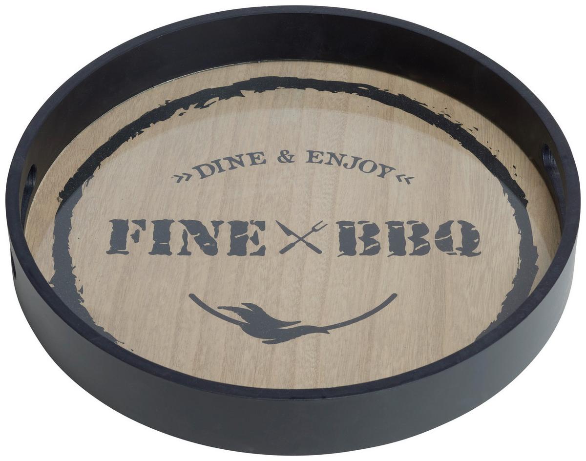 Tác BBQ, Ø/V: 30/4,3cm - černá/hnědá, Moderní, dřevo/sklo (30/4.3cm) - Premium Living