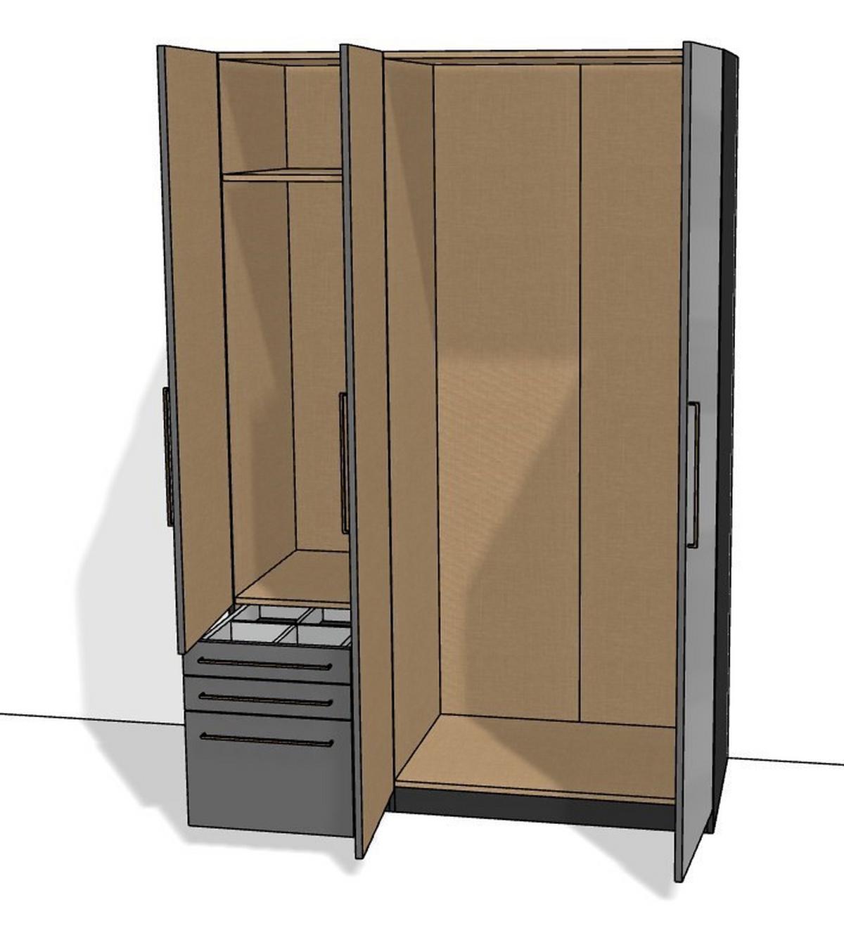 Kleiderschrank Unit 3trg. Normalhöhe - KONVENTIONELL (137/210/58,3cm) - Ondega