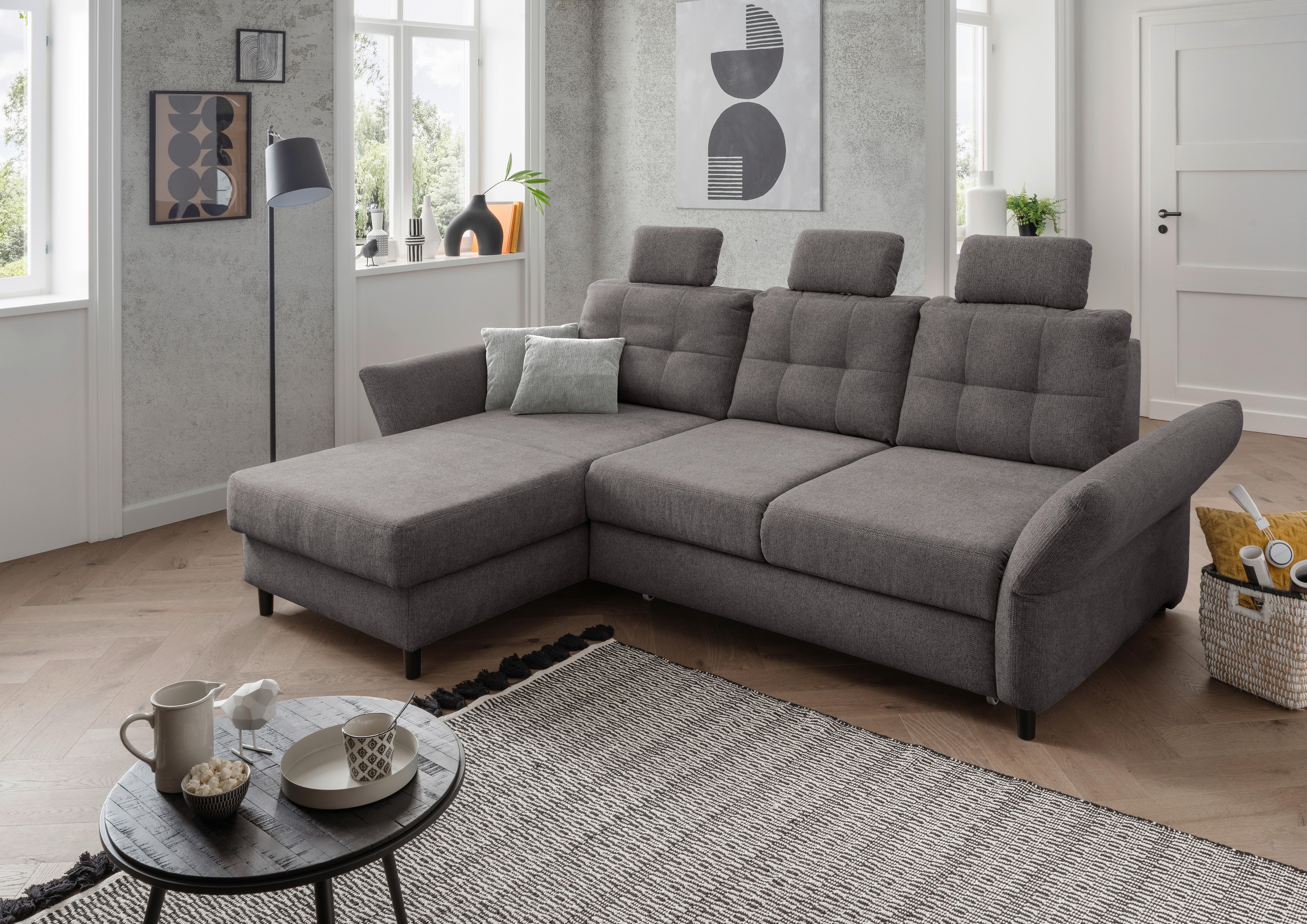 Ecksofa Brizzini Graubraun S: 176/250-280 cm - Graubraun/Hellgrau, MODERN, Holz/Textil (176/250-280cm) - Livetastic