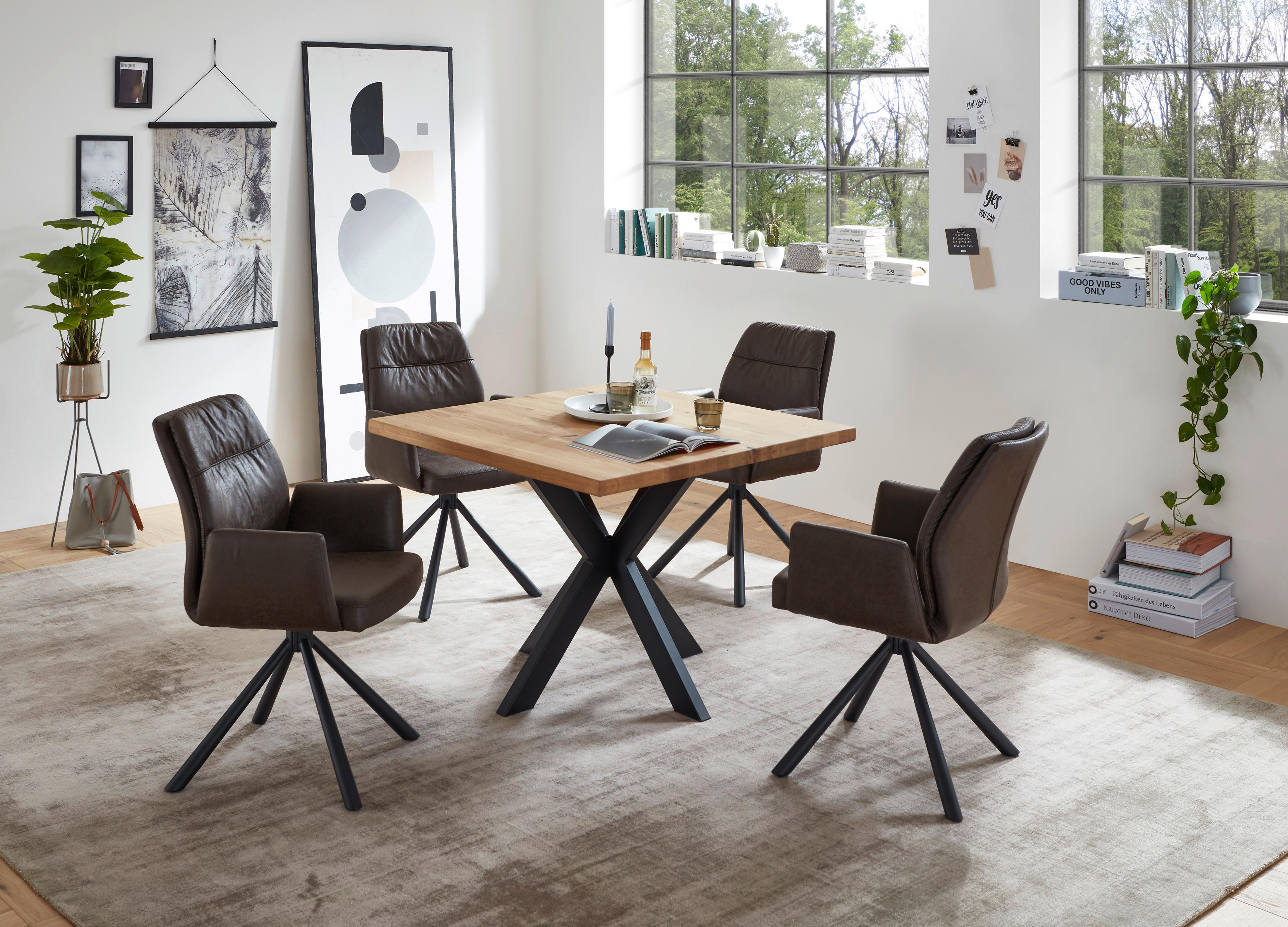 Esstisch Micky - Eichefarben/Schwarz, KONVENTIONELL, Holz/Metall (100/100/76cm) - MID.YOU