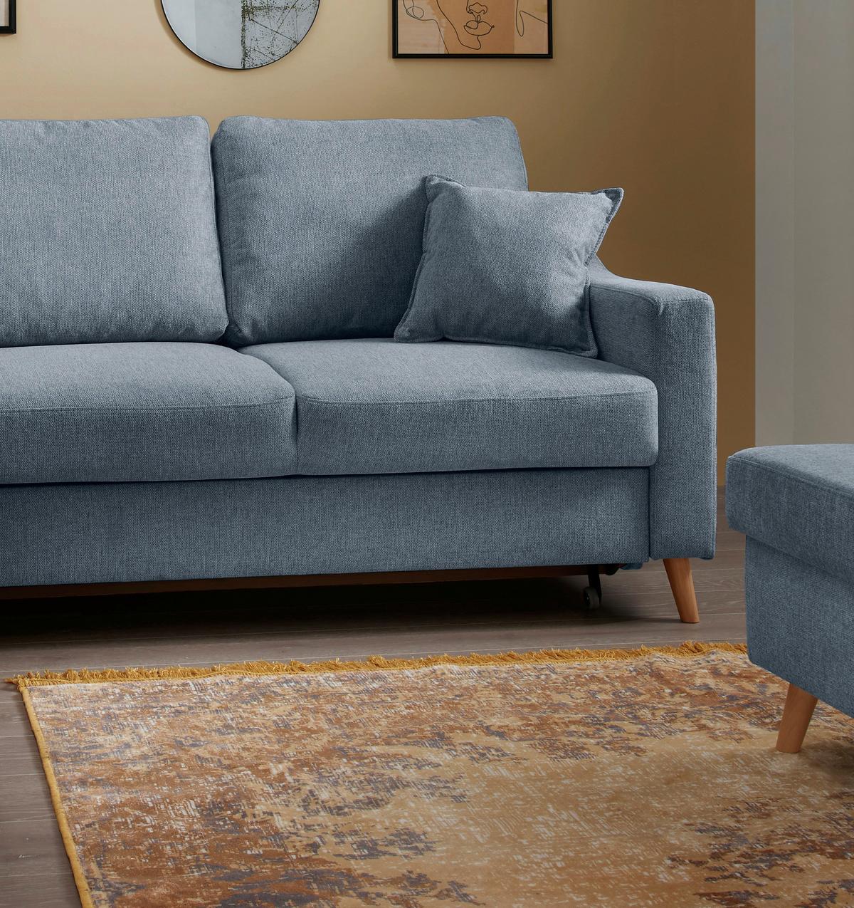 Ecksofa mit Schlaffunktion Valentina mit Kissen Blau - Blau/Naturfarben, KONVENTIONELL, Textil (200/230cm) - P & B