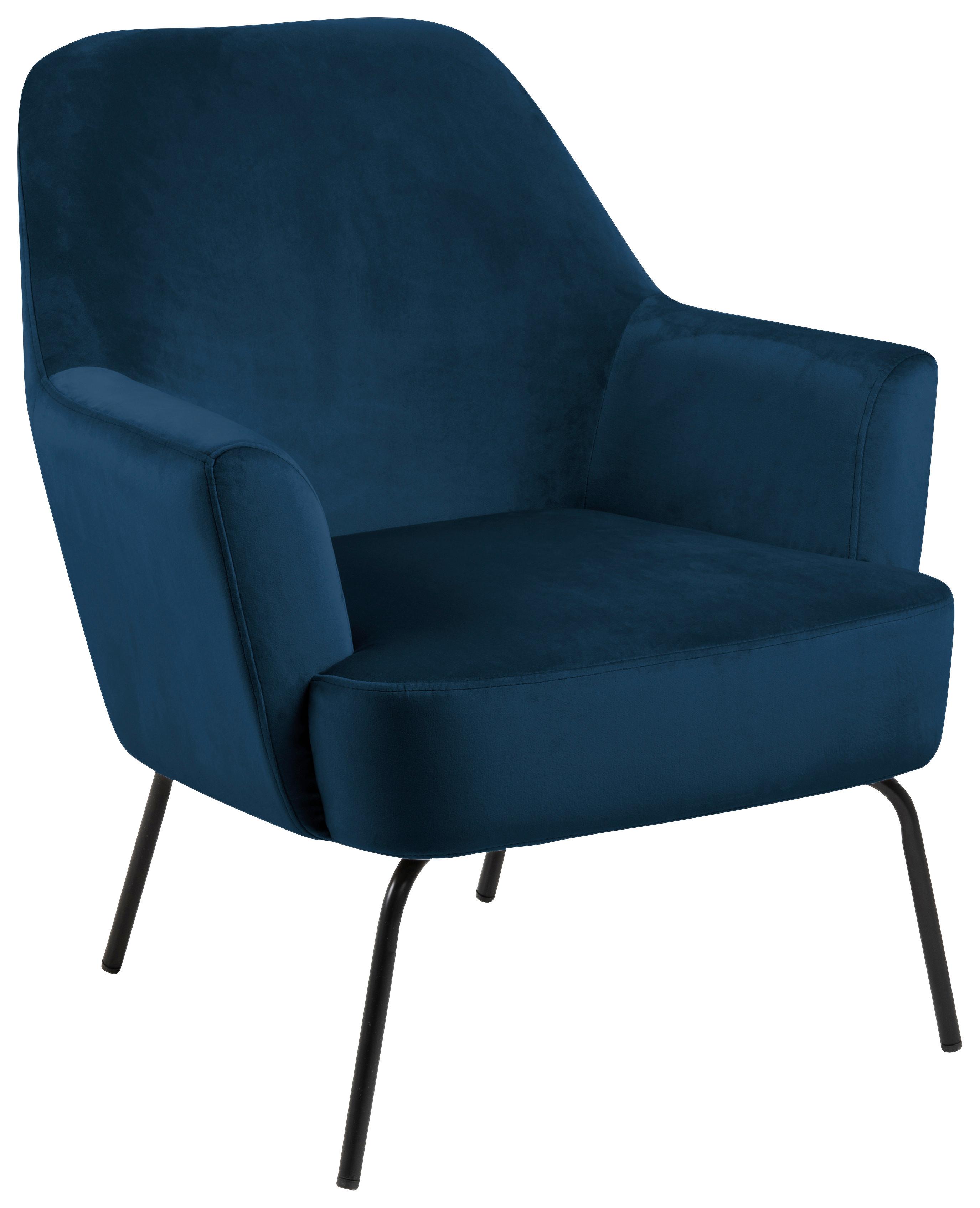 Polsterstuhl Melissa Blau Velours - Blau/Schwarz, KONVENTIONELL, Textil (75/83/75cm) - Livetastic