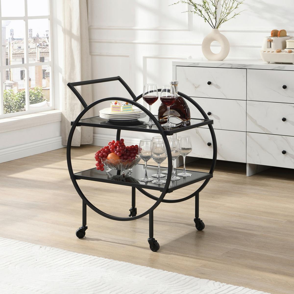 SERVIERWAGEN Schwarz B: 45 cm - Schwarz, Design, Glas/Kunststoff (45/46/83cm) - MID.YOU
