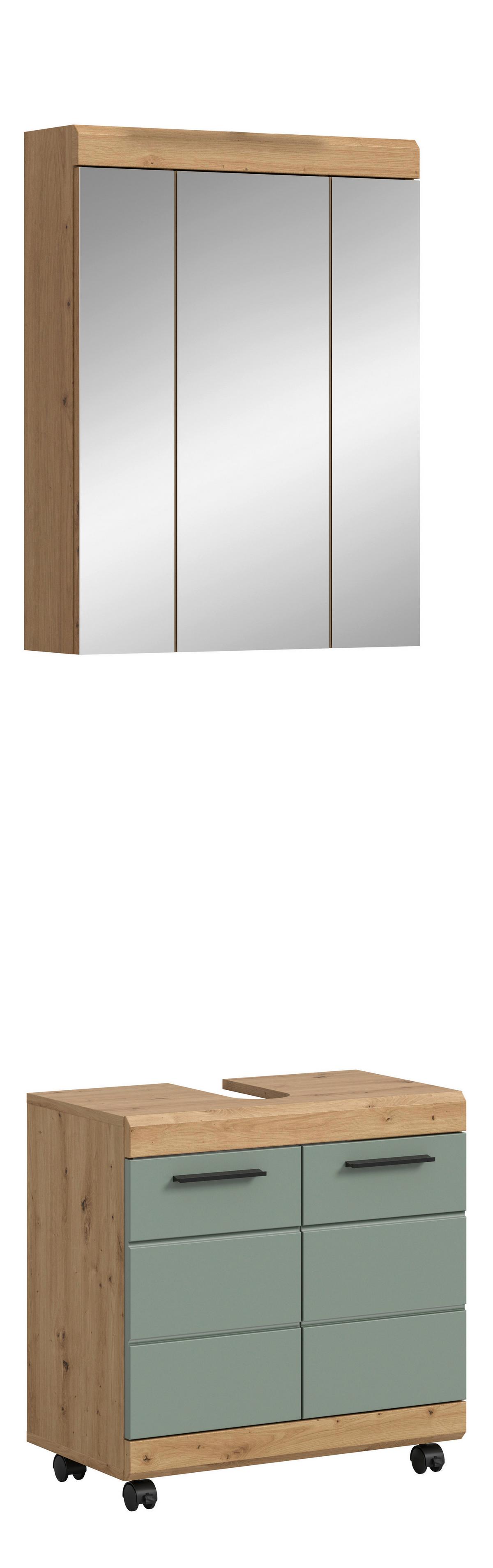 Badezimmer Scout Salbeigrün/Eiche Dekor B: 60cm - Salbeigrün/Schwarz, Trend, Glas/Holzwerkstoff (60cm) - MID.YOU