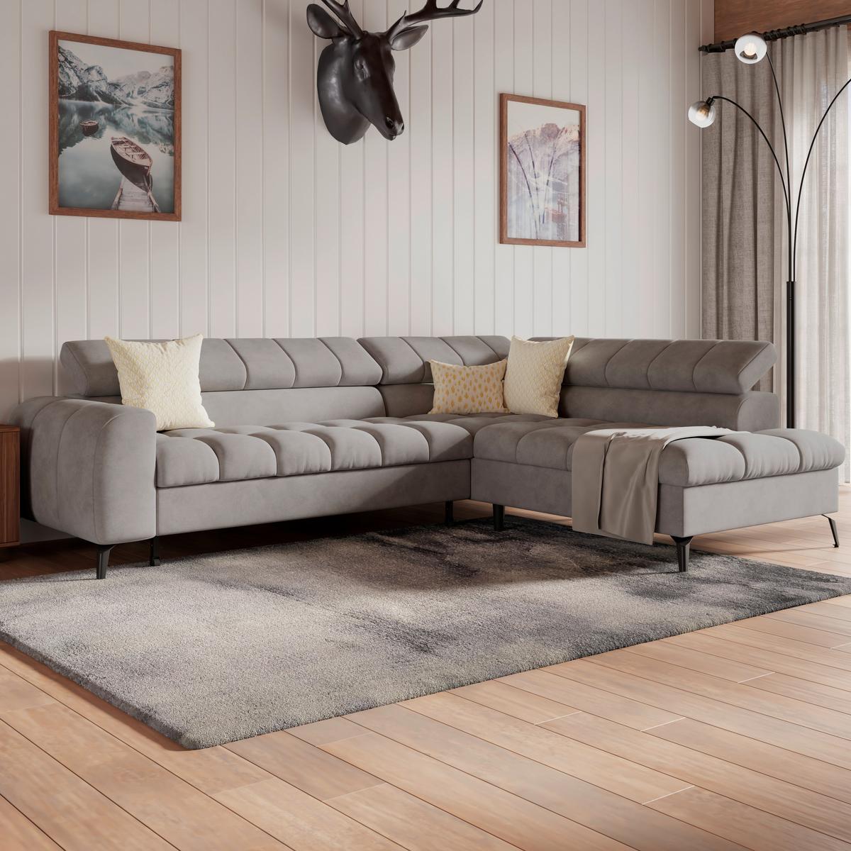 Ecksofa Volf rechts new graublau, S: 261x203 cm - Graublau/Schwarz, Trend, Kunststoff/Textil (261/203cm)