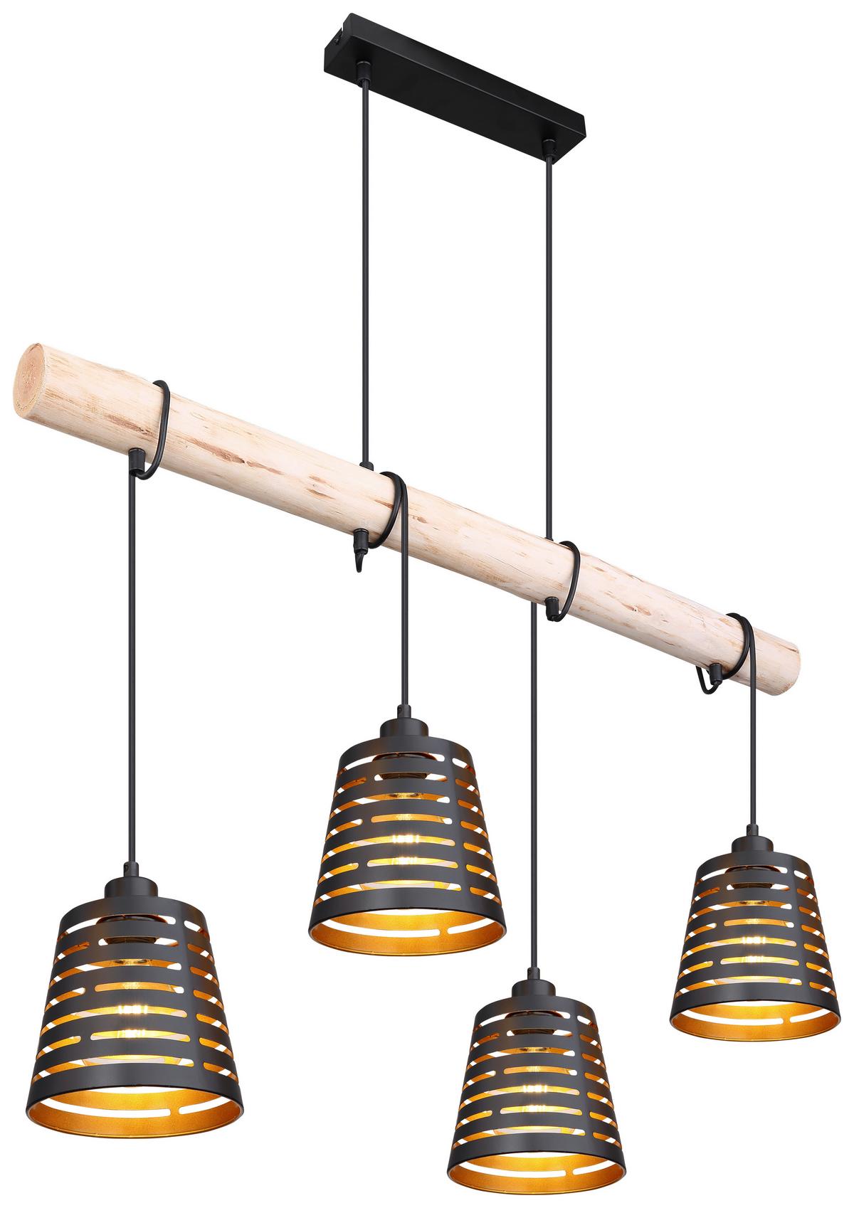 Hängeleuchte Ablona H: 120 Cm 4-Flammig - Goldfarben/Schwarz, Natur, Holz/Metall (85/17/120cm) - Globo