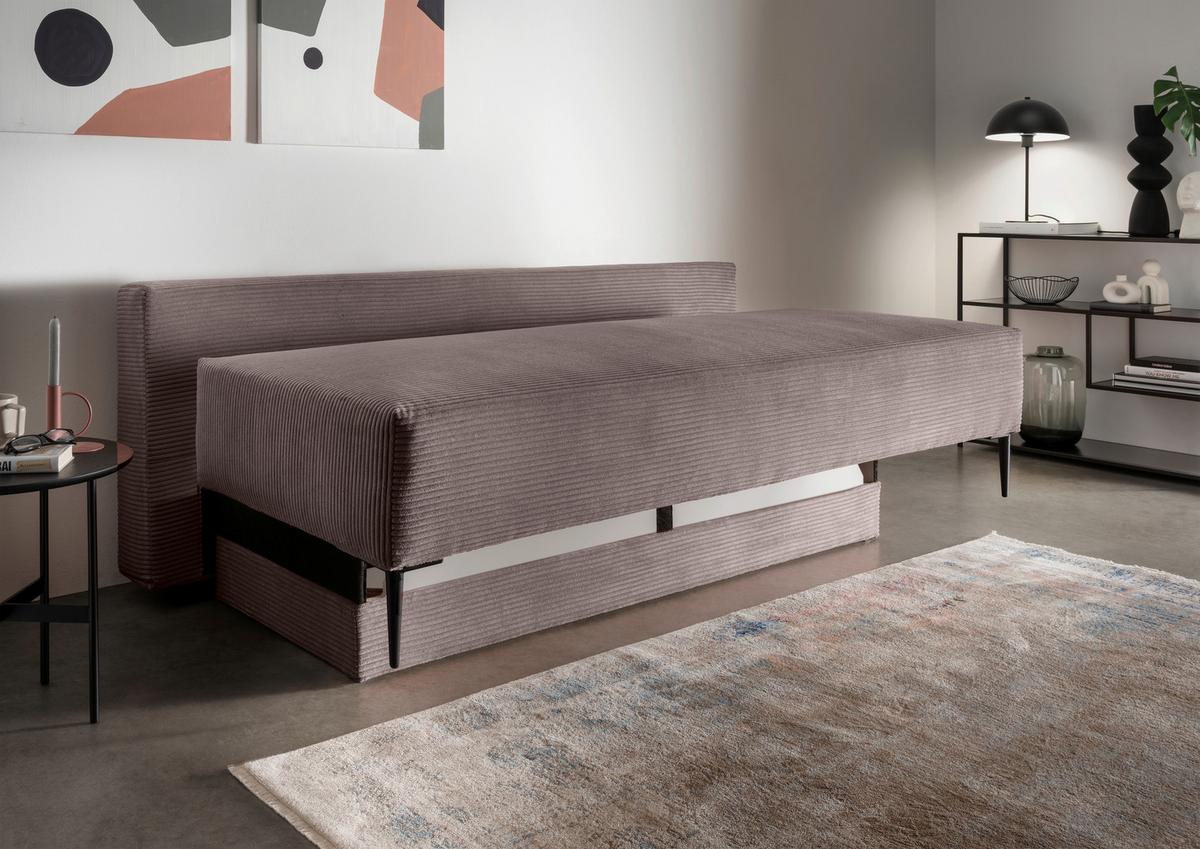 Schlafsofa Petri Graubraun Cord, Rücken Echt B: 198 Cm - Graubraun/Schwarz, MODERN, Textil (198/90/100cm) - Livetastic