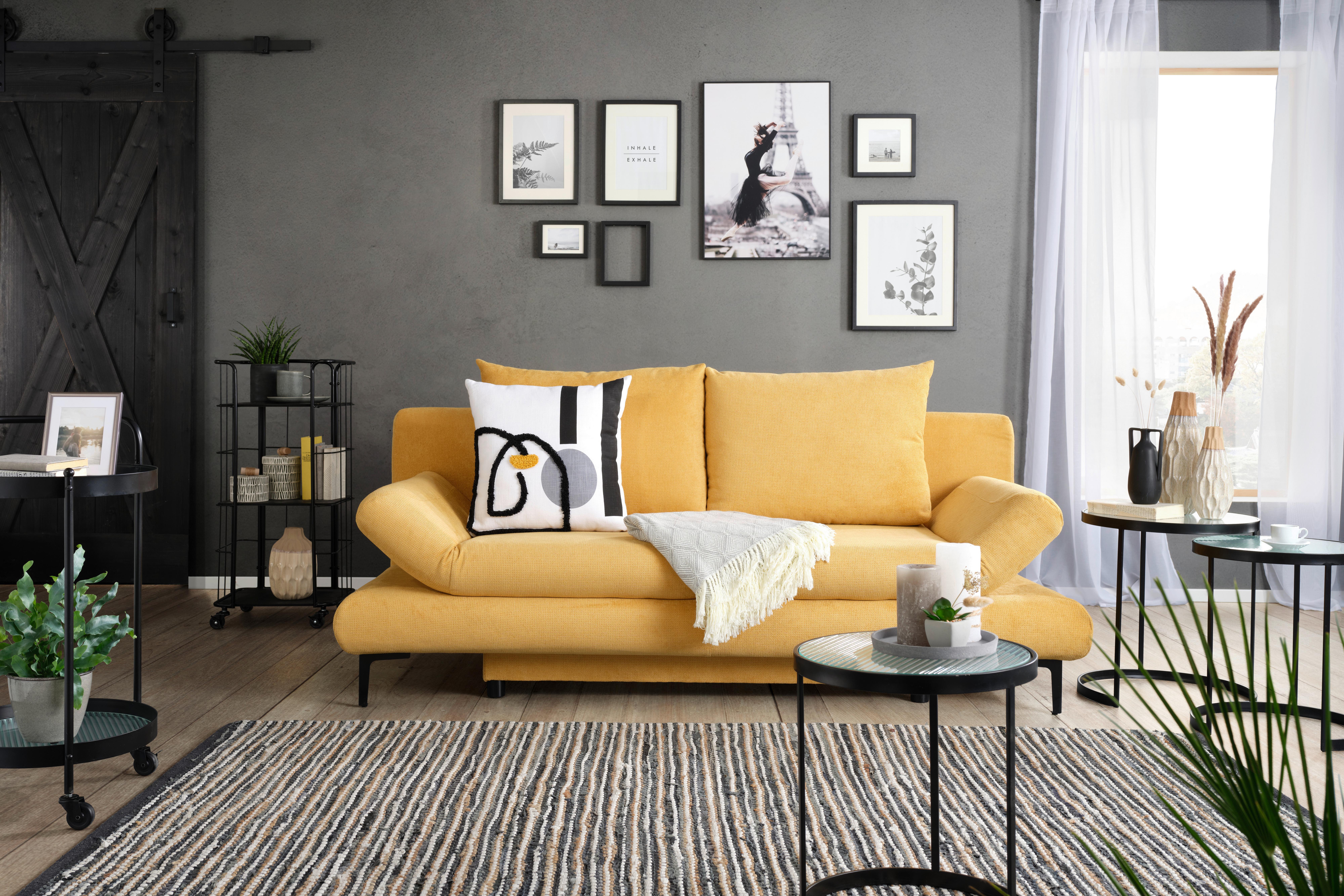 ROZKLÁDACÍ POHOVKA LEMON - černá/žlutá, Moderní, textil (191/42-76/86cm)