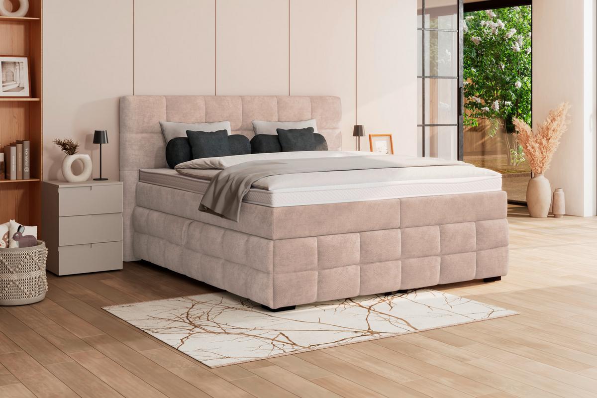 Čalouněná postel VEGA 180x200 cm, krémová - černá/béžová, Trend, dřevo/textil (180/200cm)