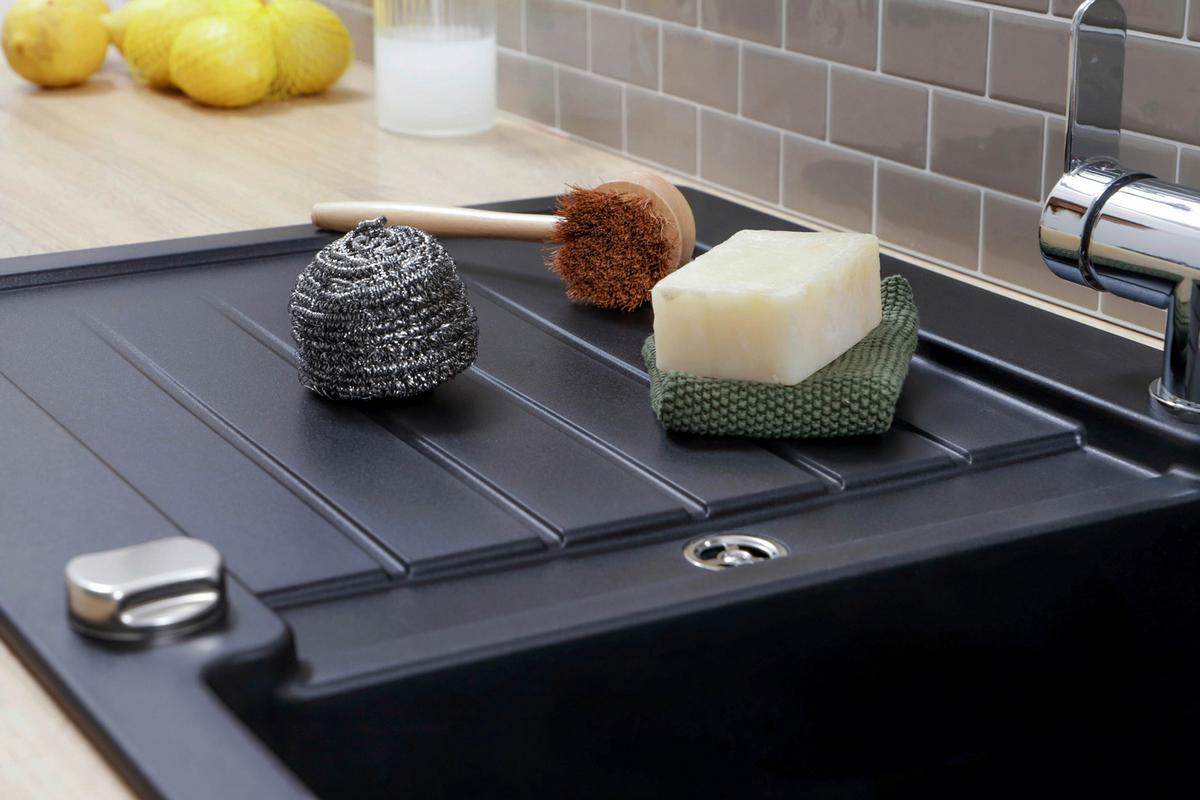Spüle Austin Schwarz B: 86 cm - Schwarz, Design, Stein (86/21/50cm) - Respekta
