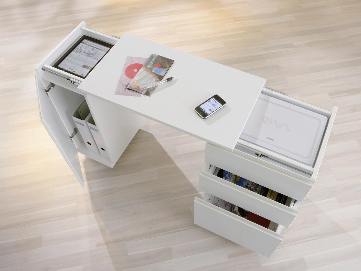 Multifunktionstisch Mit Stauraum Mit Rollen Laptop Office, Weiß - Weiß, KONVENTIONELL, Holzwerkstoff (66/37/72cm) - MID.YOU