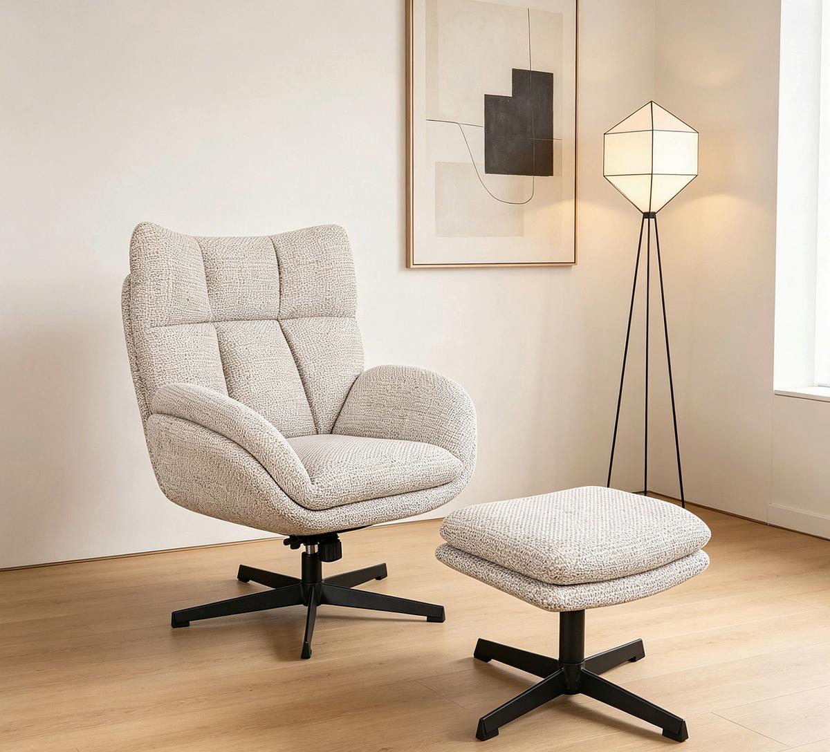Relaxsessel Houston Webstoff beige, B: 76cm - Beige/Schwarz, MODERN, Textil/Metall (76/101/87cm)