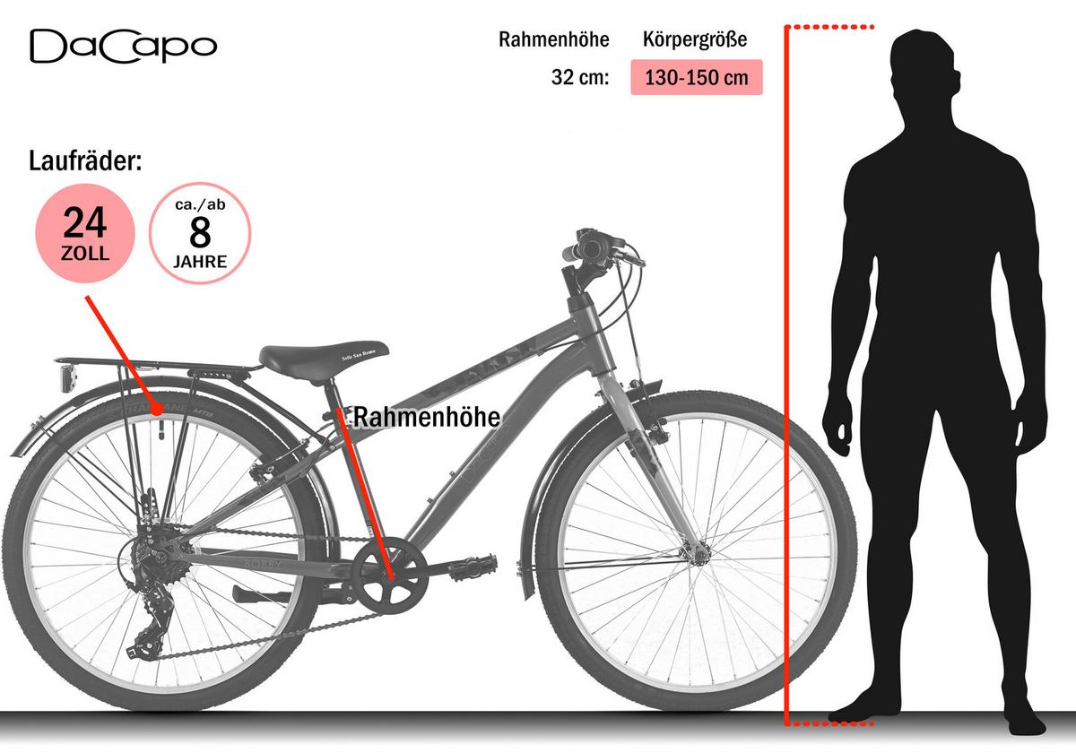 Kinderfahrrad Dacapo Bobby 24 Zoll, Rh 32 cm - Blau, Basics, Metall (25/140/60cm)