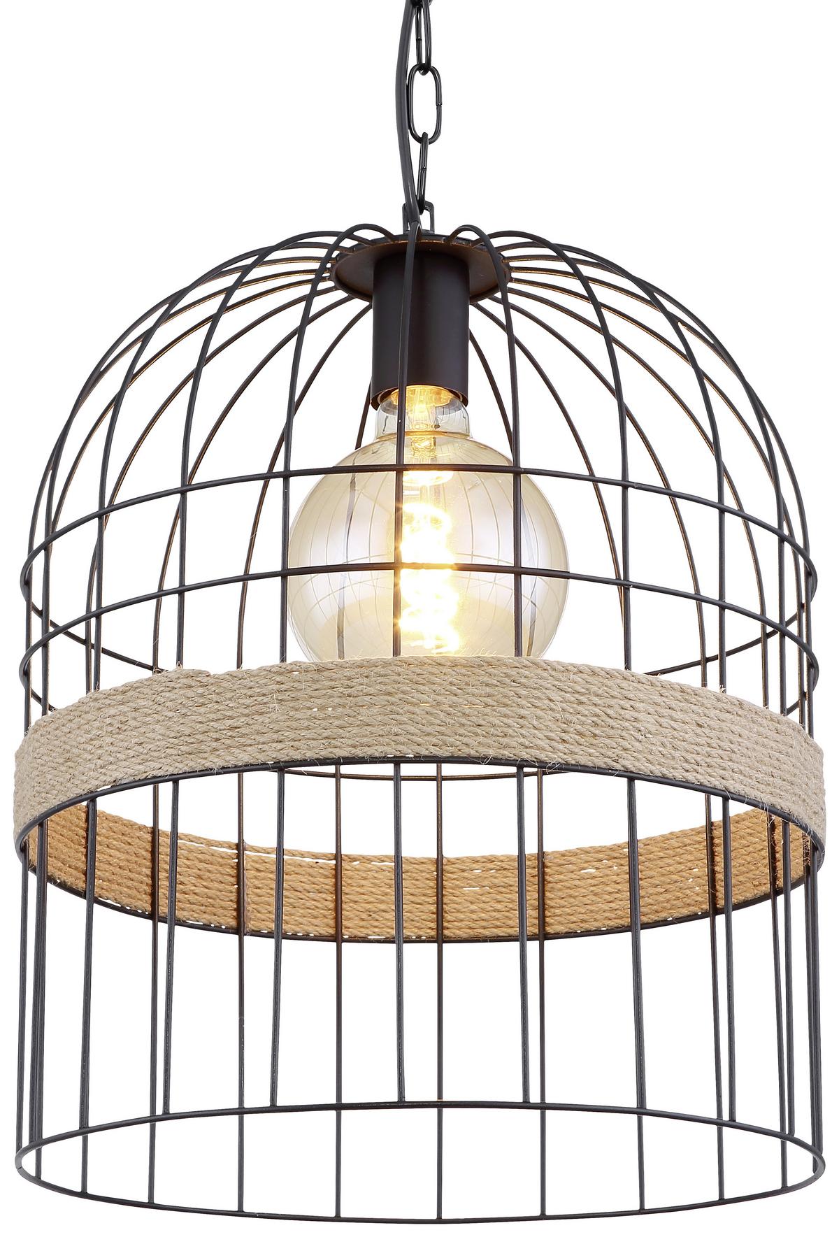 Hängeleuchte Halia H: 140 Cm 1-Flammig, Metallkäfig - Schwarz/Braun, Natur, Naturmaterialien/Metall (35/140cm) - Globo