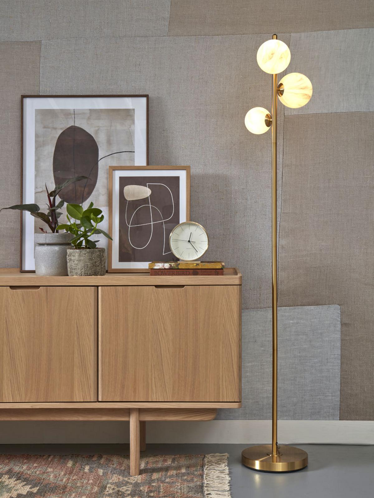 Stehleuchte Carrara D: 25 cm 3-Flammig mit Schalter - Goldfarben/Weiß, Basics, Glas/Metall (25/159cm) - It's about Romi