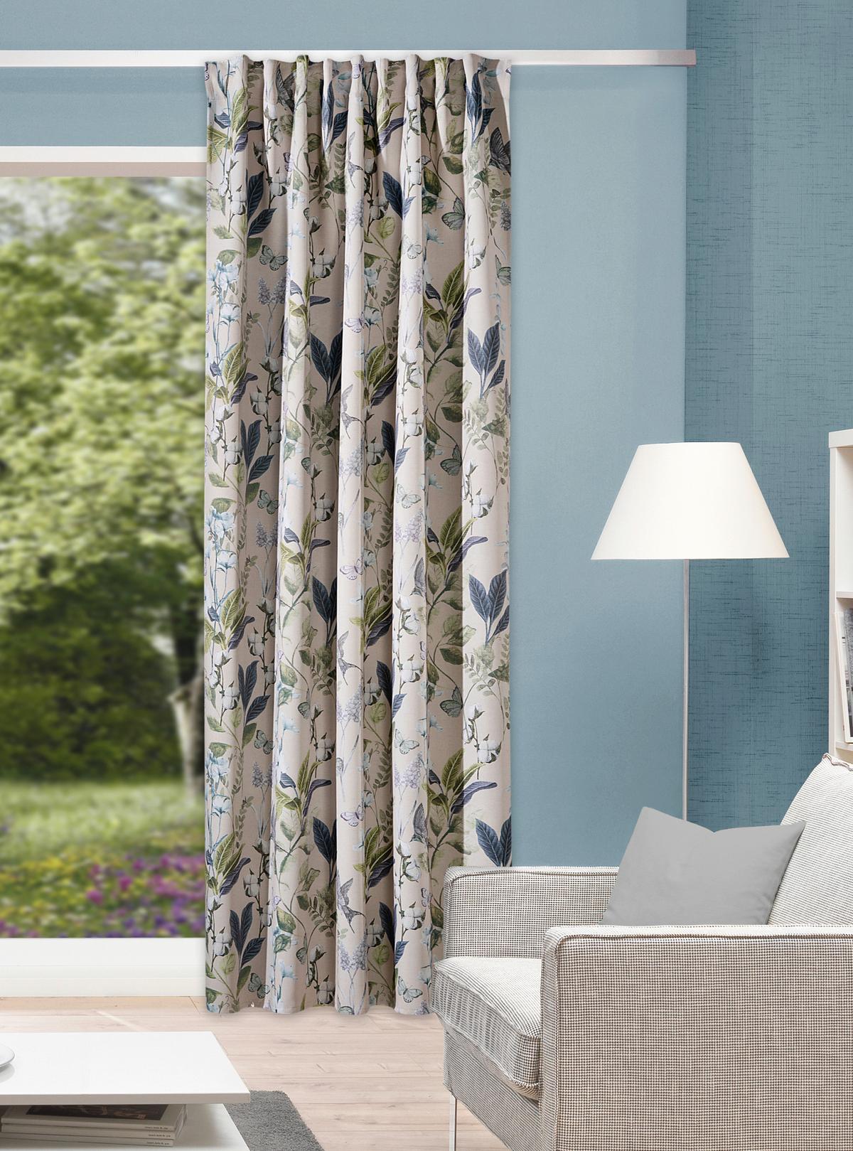 Fertigvorhang Taira - Smaragdgrün/Naturfarben, Natur, Textil (135/245cm)