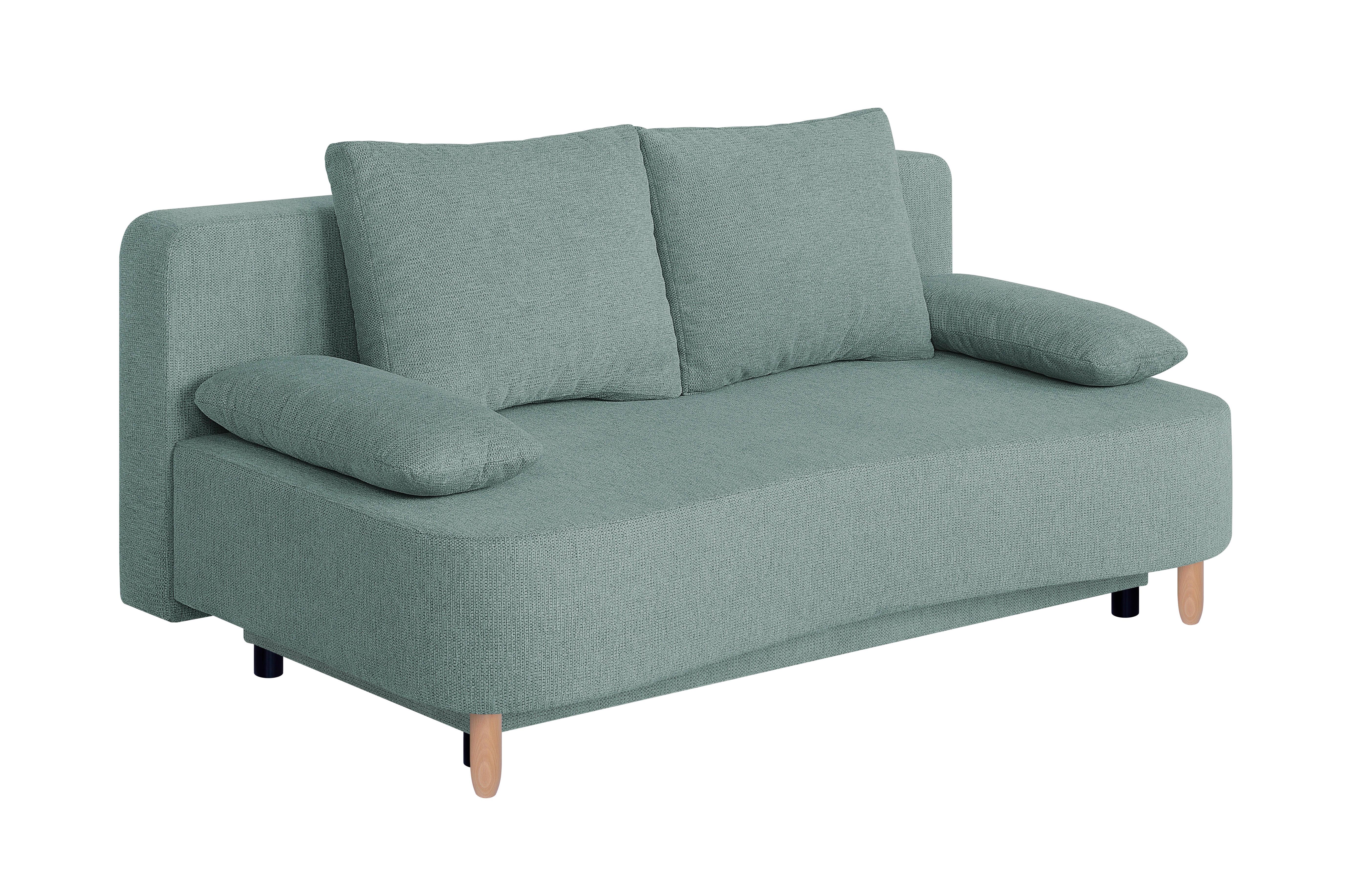 Pohovka LARA, modrosivá, pružinové jadro a úl. priestor - čierna/farba buka, Design, drevo/kompozitné drevo (193/86/97cm) - P & B