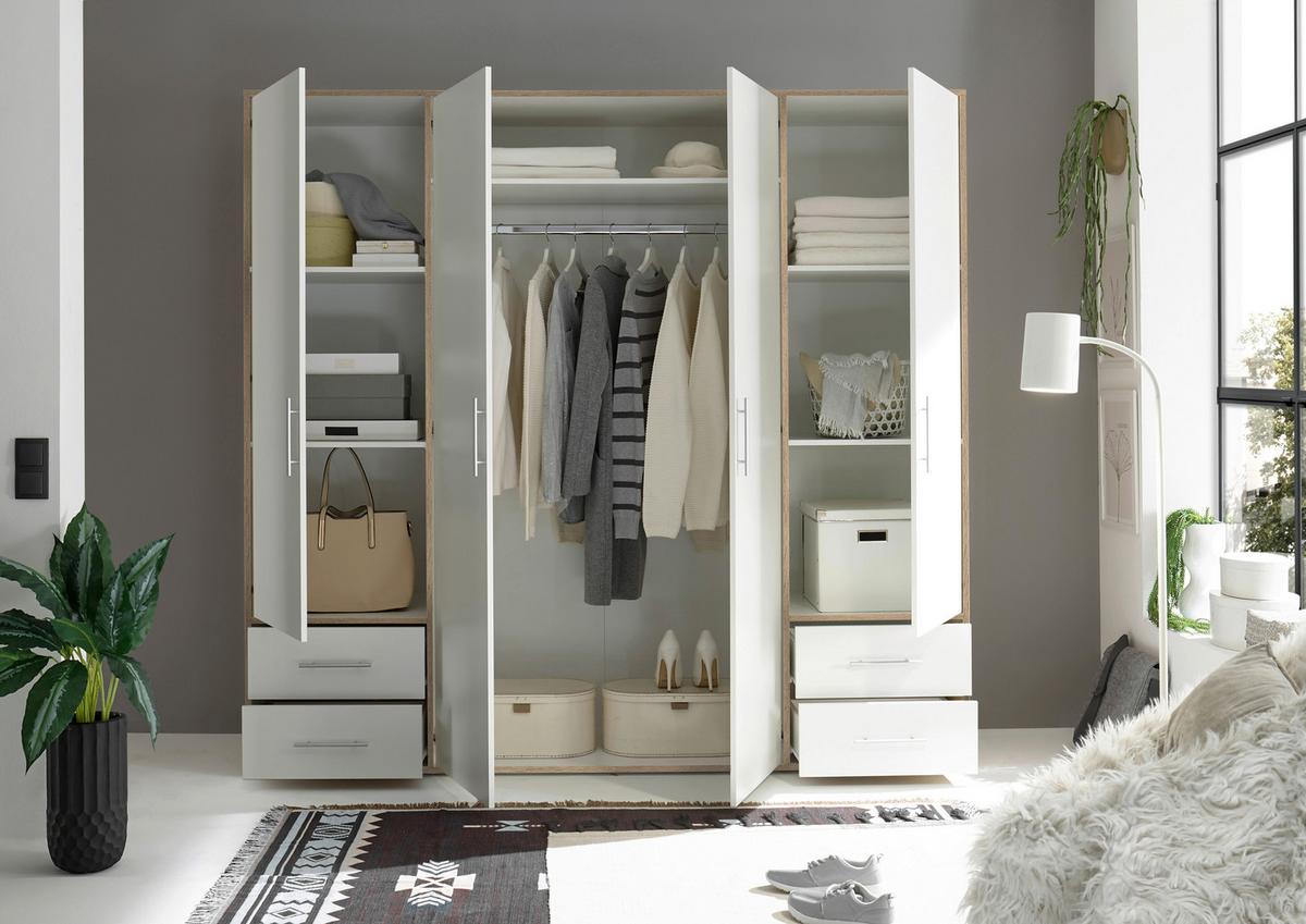 Skřiň s otočnými dveřmi VALENCIA 206cm - bílá/Sonoma dub, Moderní, kompozitní dřevo/plast (206/195/60cm) - MID.YOU