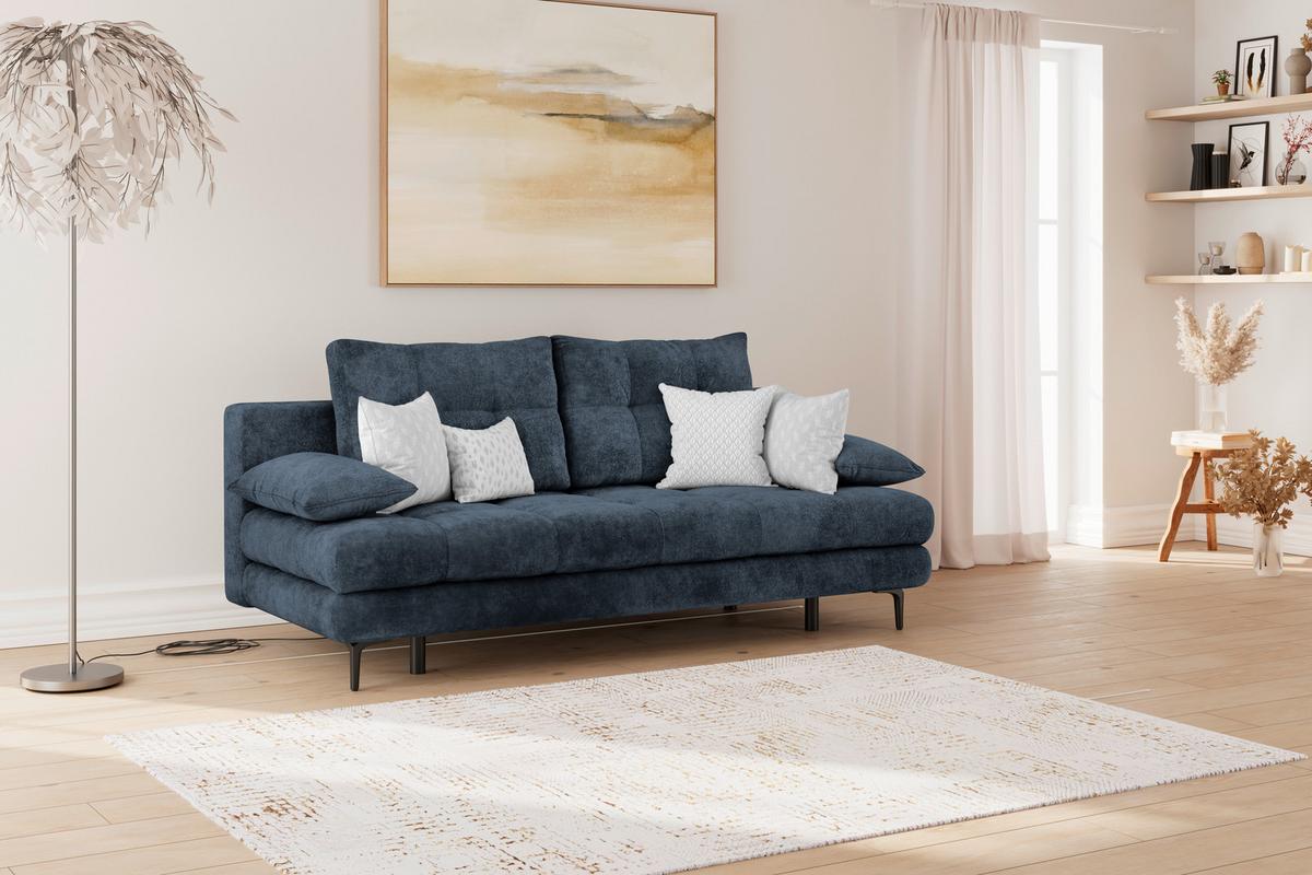 Schlafsofa Perla Dunkelblau B: 203 cm - Schwarz/Dunkelblau, KONVENTIONELL, Textil (203/94/96cm)