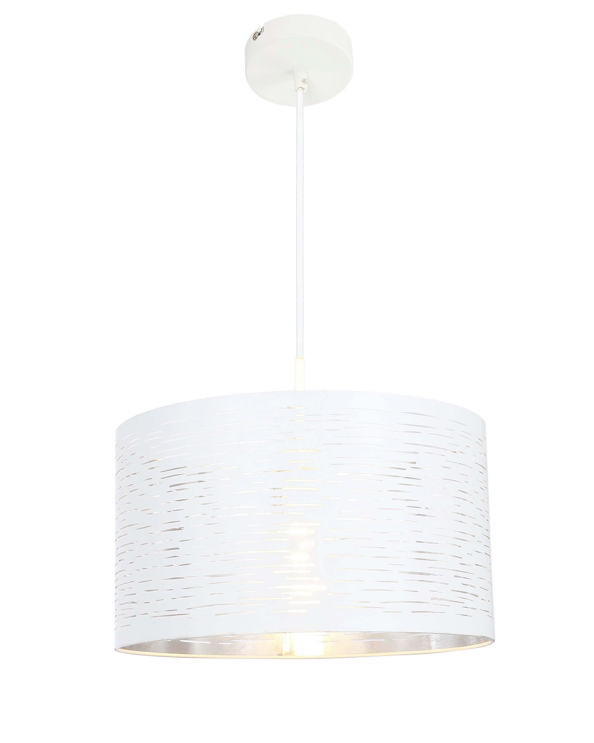 Hängeleuchte H: 120 Cm 1-Flammig, Weiß/ Chromfarben - Chromfarben/Weiß, Design, Kunststoff/Metall (38/120cm) - Globo